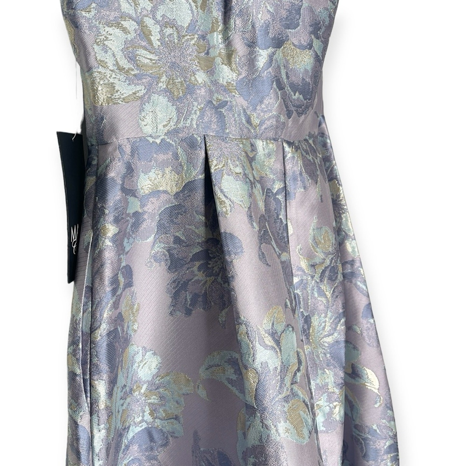 NWT $229 Marina Women’s One Shoulder Floral Jacquard Metallic Maxi Gown, Sz 8