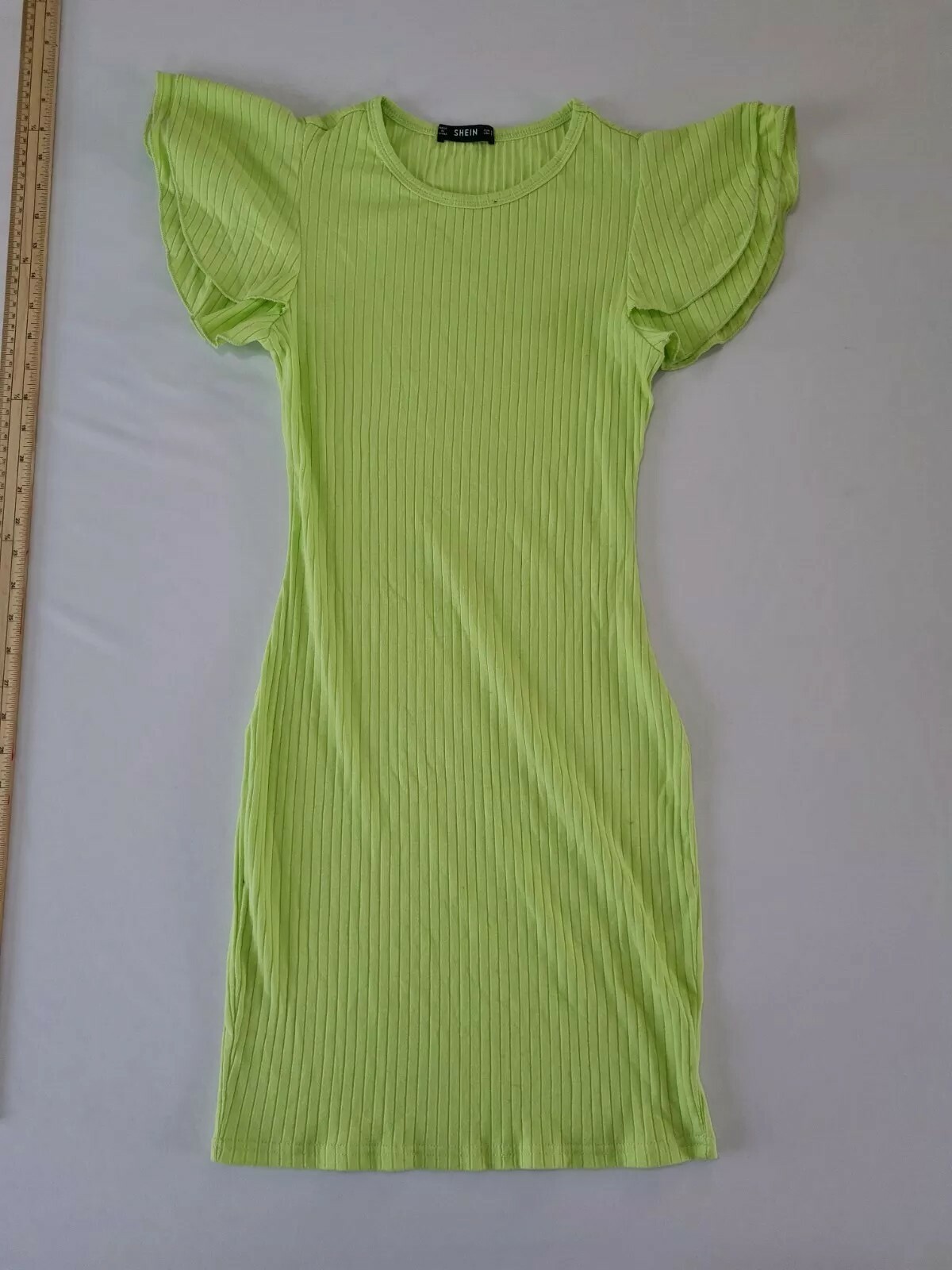 Ladies Dress Shein Size S Short Sleeve Round Neck Green 6184