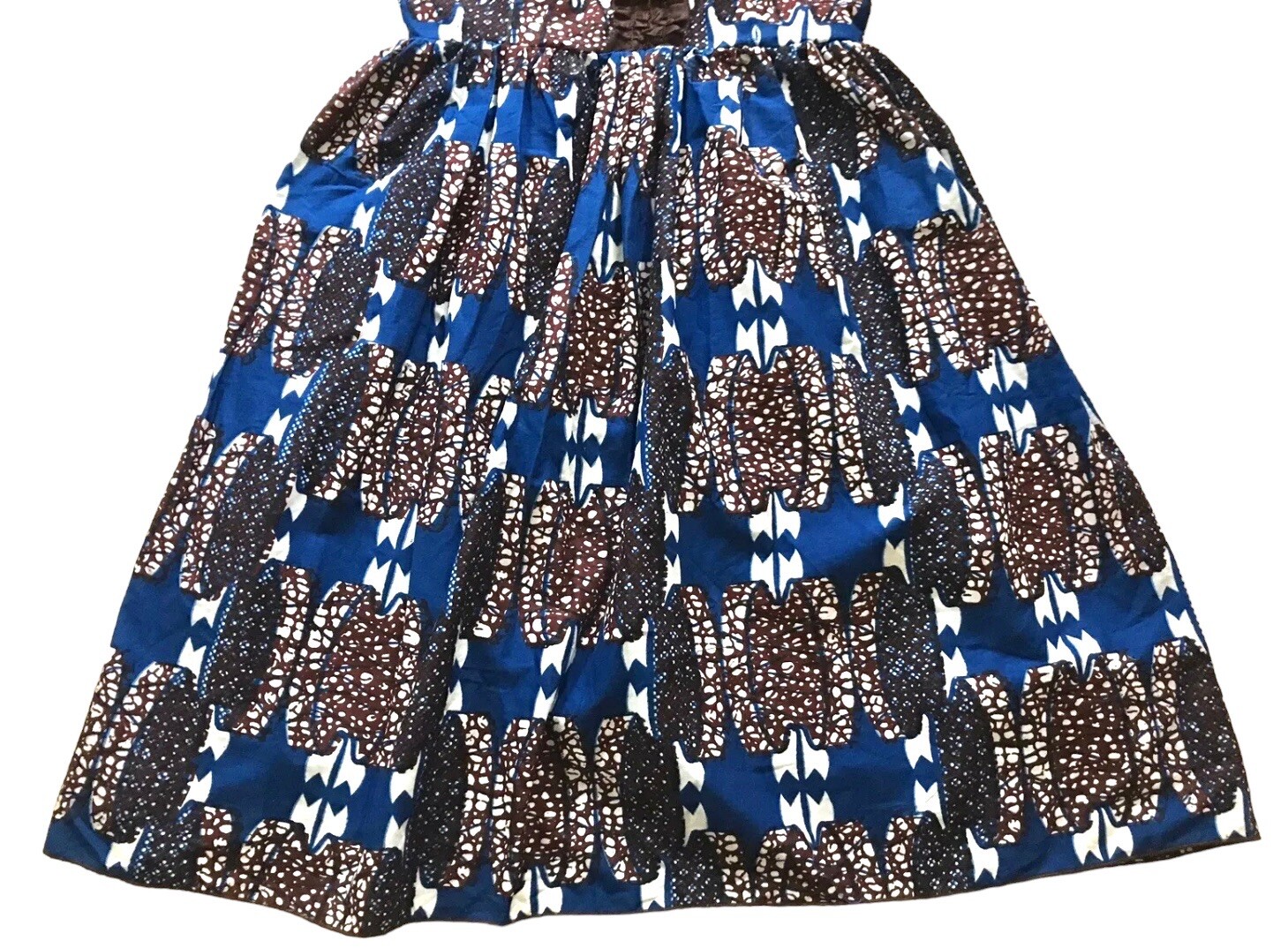 Handmade Dutch Wax Print Short Sleeve Dress Fit and Flare Small S XS Blue Brown