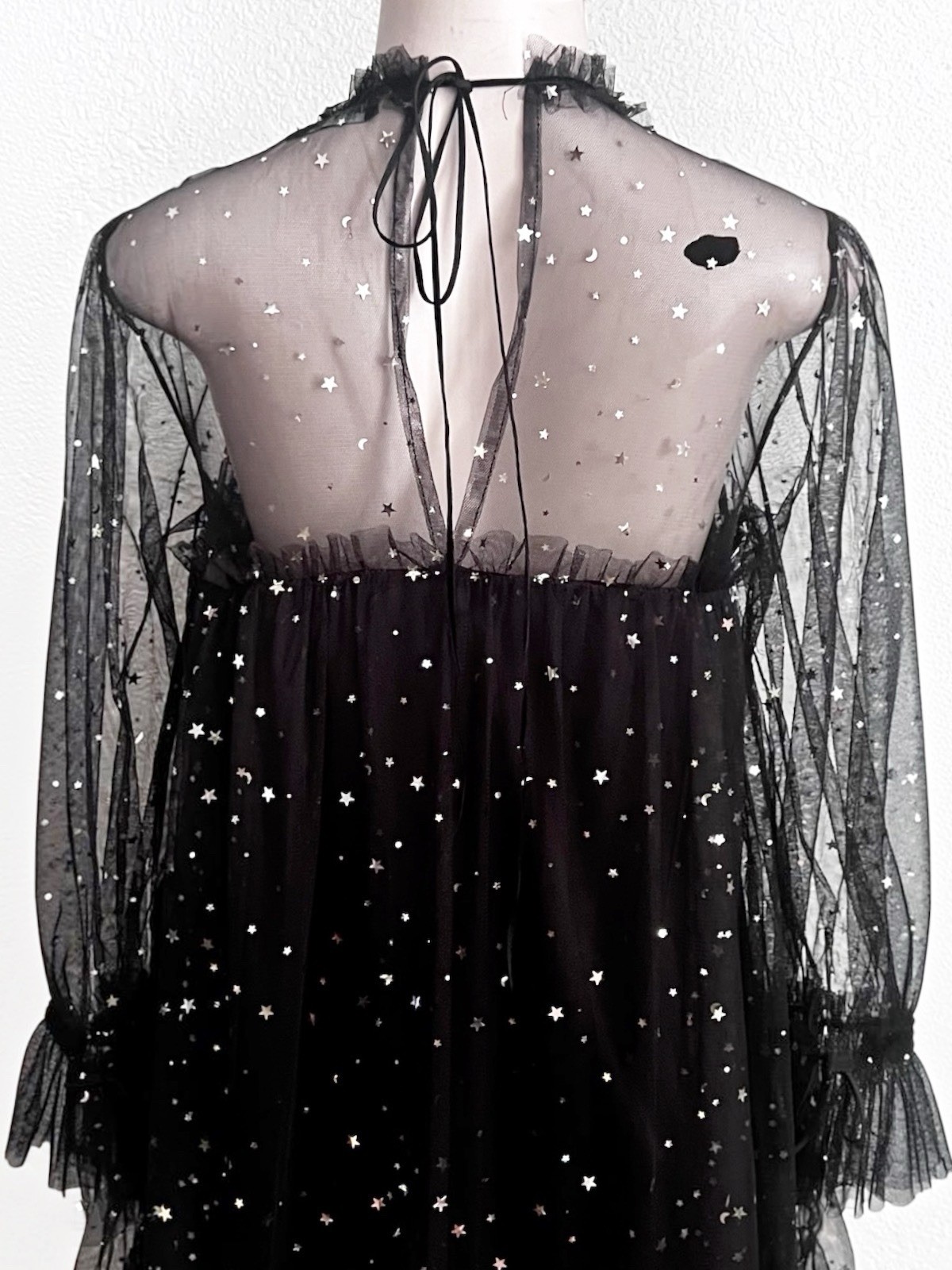 Witchy Celestial Silver Star Mesh Mini Black SZ M