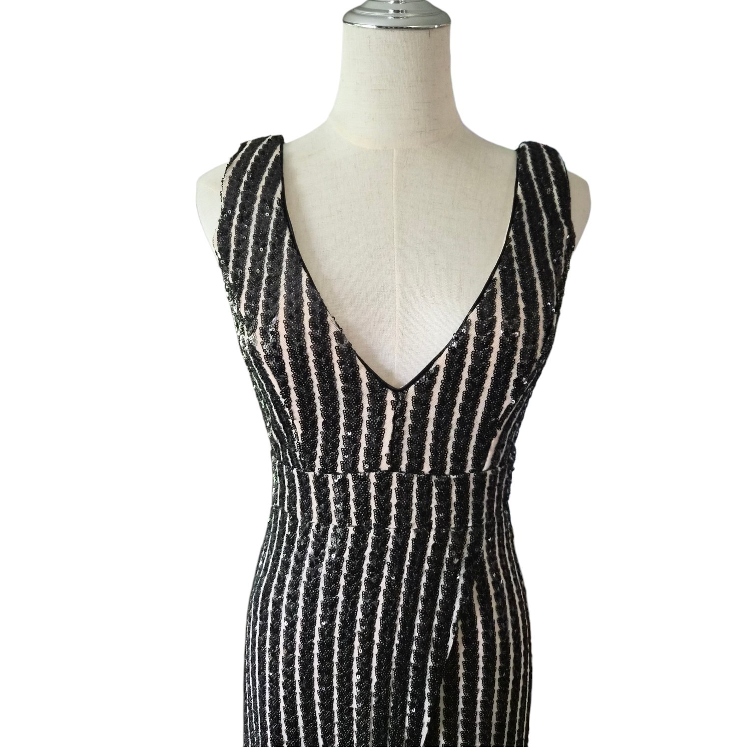 Lulus Unforgettable Elegance Black Silver Sequin Maxi Dress Sleeveless Nwt