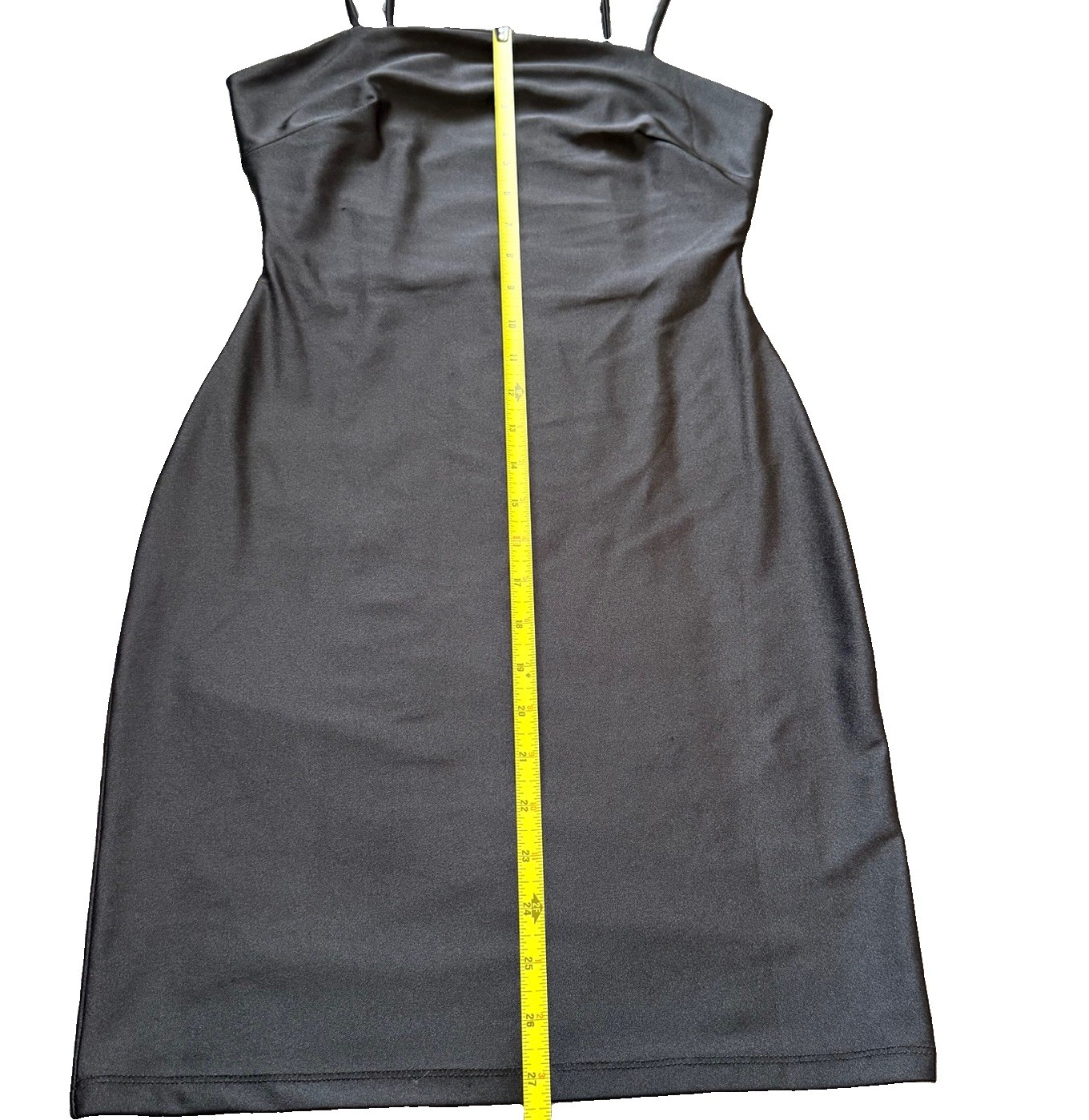Popular 21 Black Solid Stretch Sheath Spaghetti Strap Knee Dress Size S DX80102
