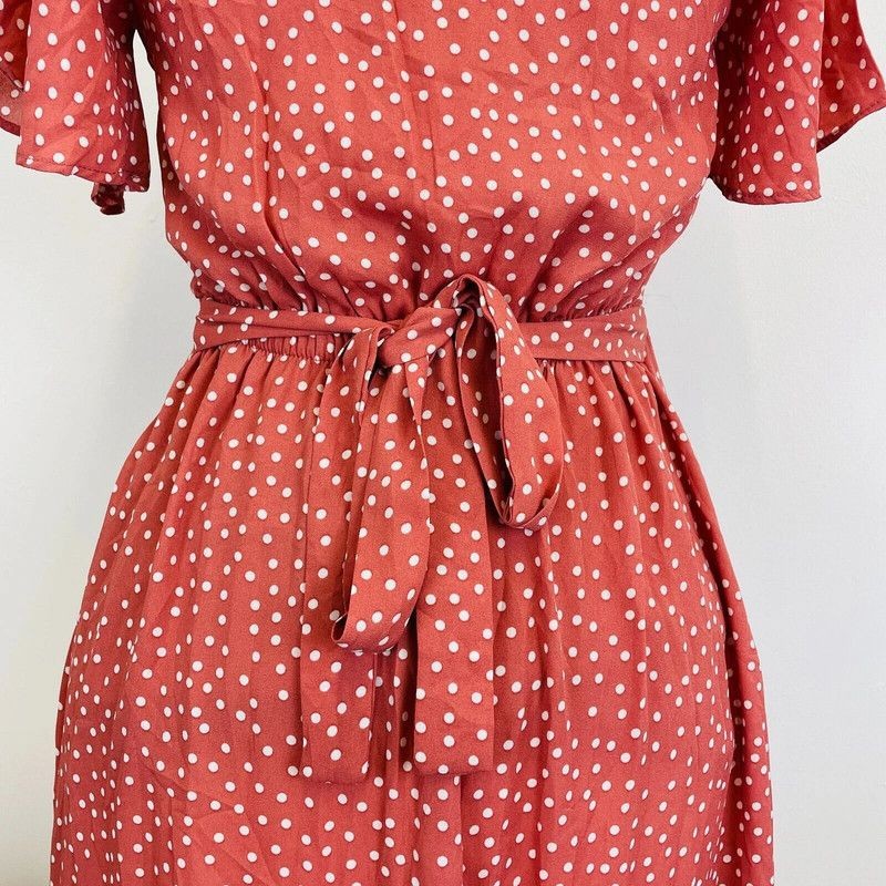 Sienna Sky Pink White Spotty Print Layered Hi-Low Hem Faux Wrap Dress 6