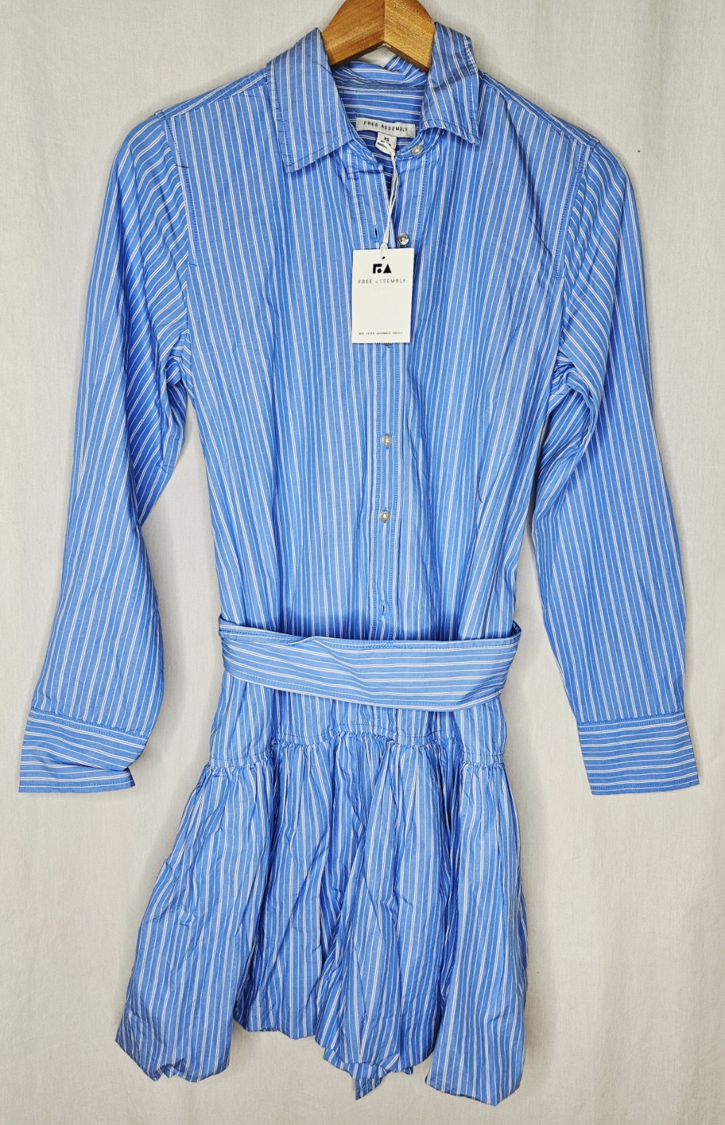 Free Assembly Dress Bubble Hem Blue White Striped Long Sleeve XS M XL or 2XL