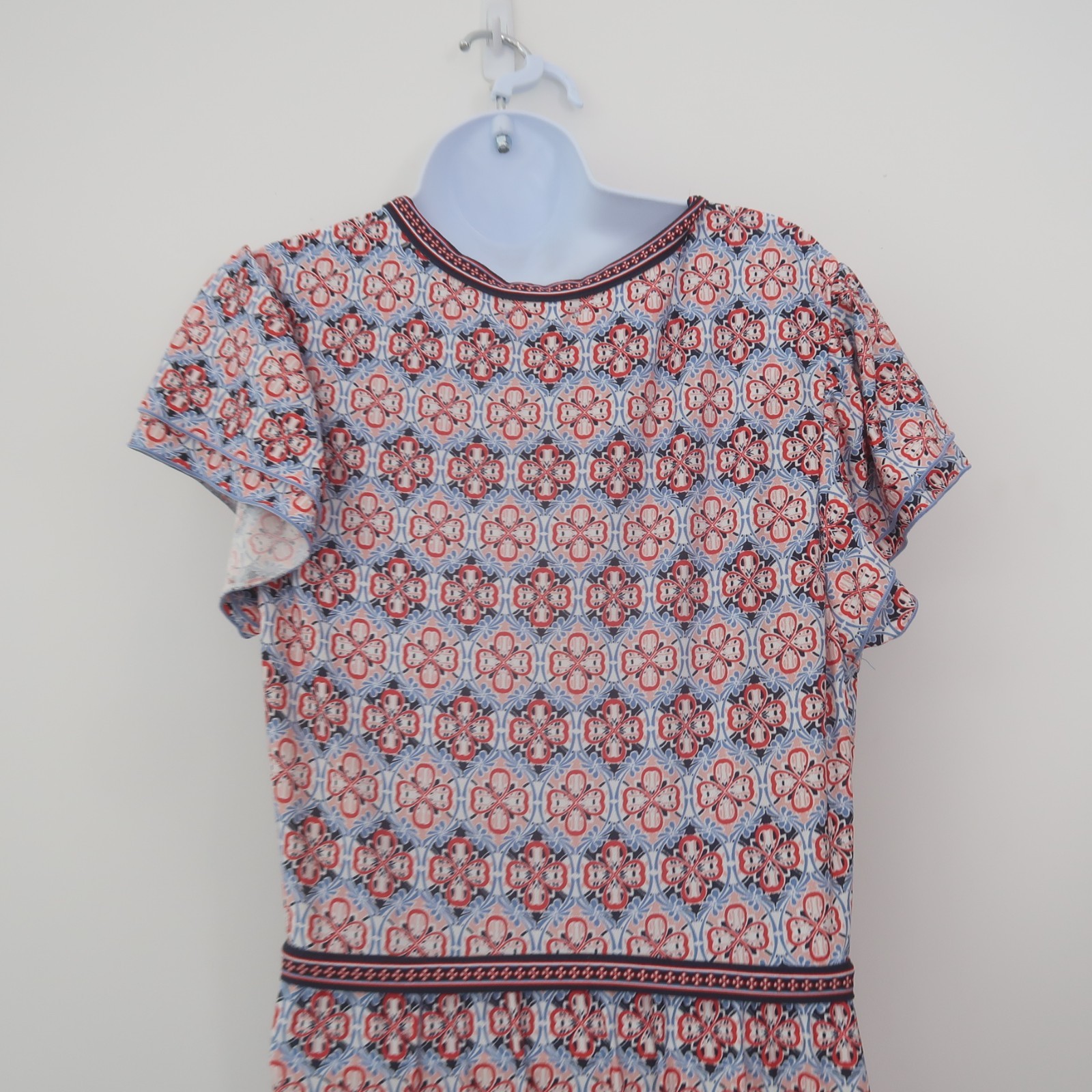 Max Studio Faux Wrap Midi Dress Size XL Boho Non Wrinkle Print Short Sleeve NWT