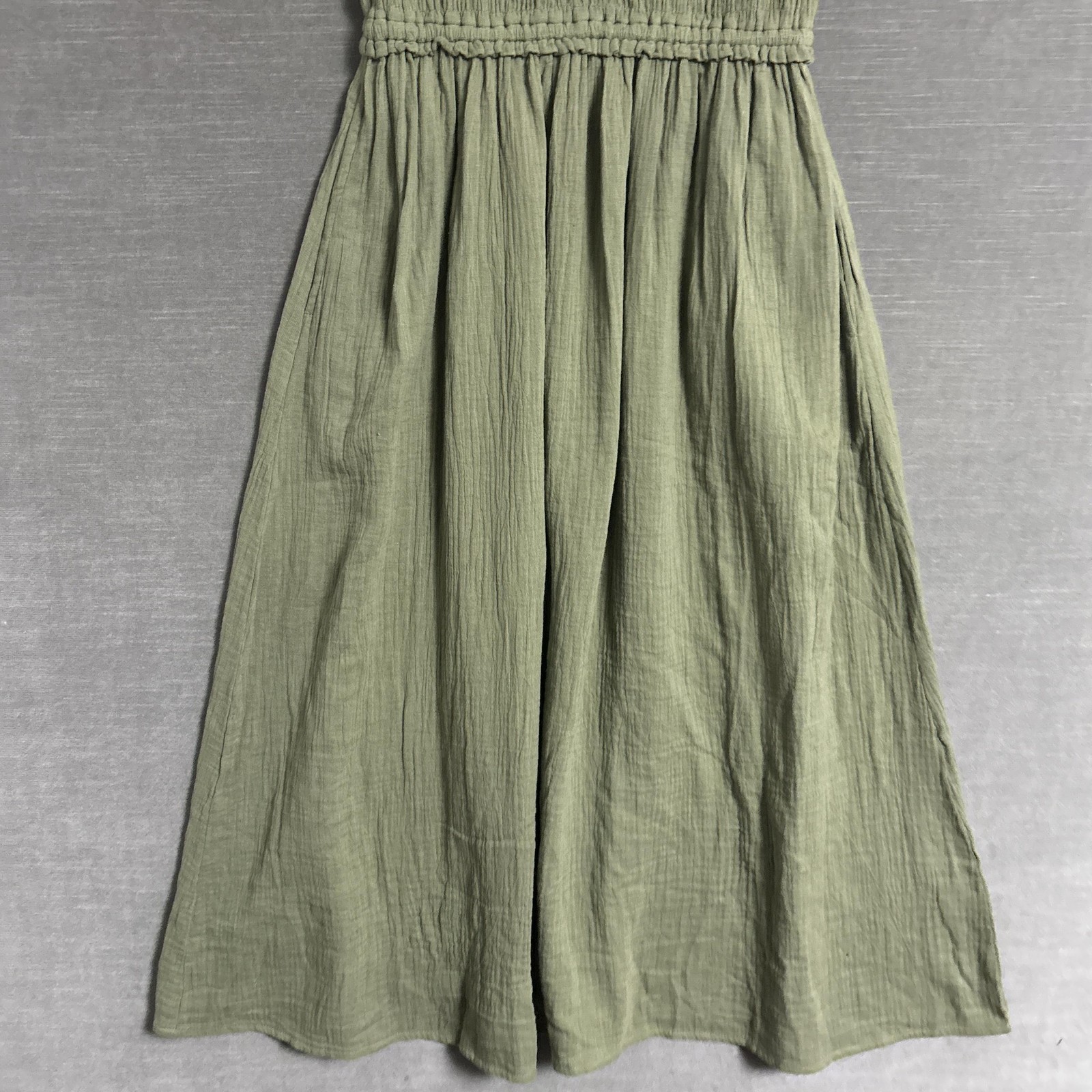 NEW Sim Sam Dress M Green Milkmaid Smocked Puff Gauzy Dainty Romantic Midi Maxi