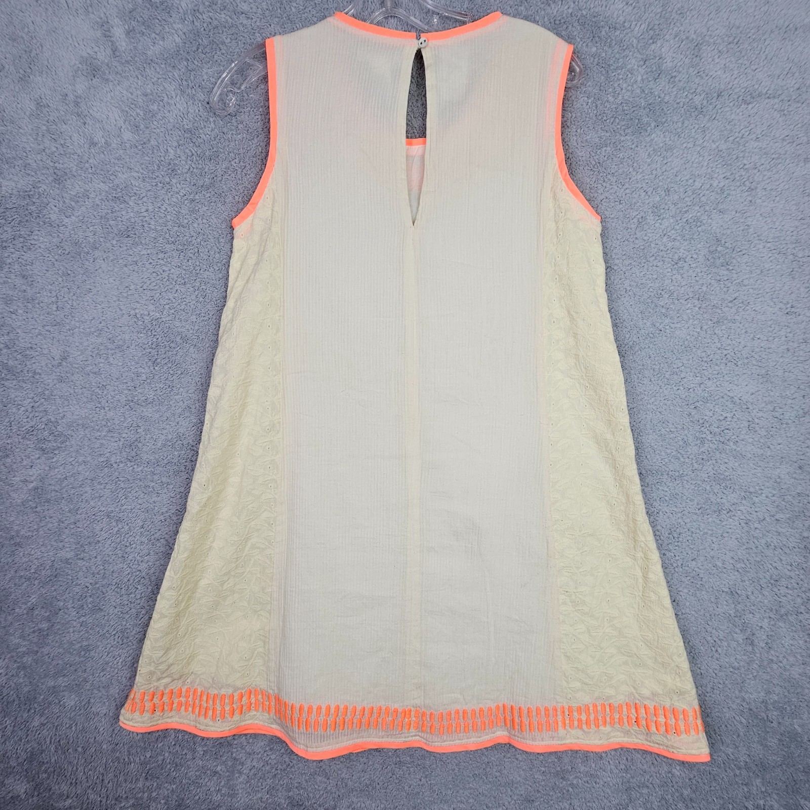 Esley Womens Dress S Beige Boho Hippy A Line Embriodered Eyelet Keyhole Cotton