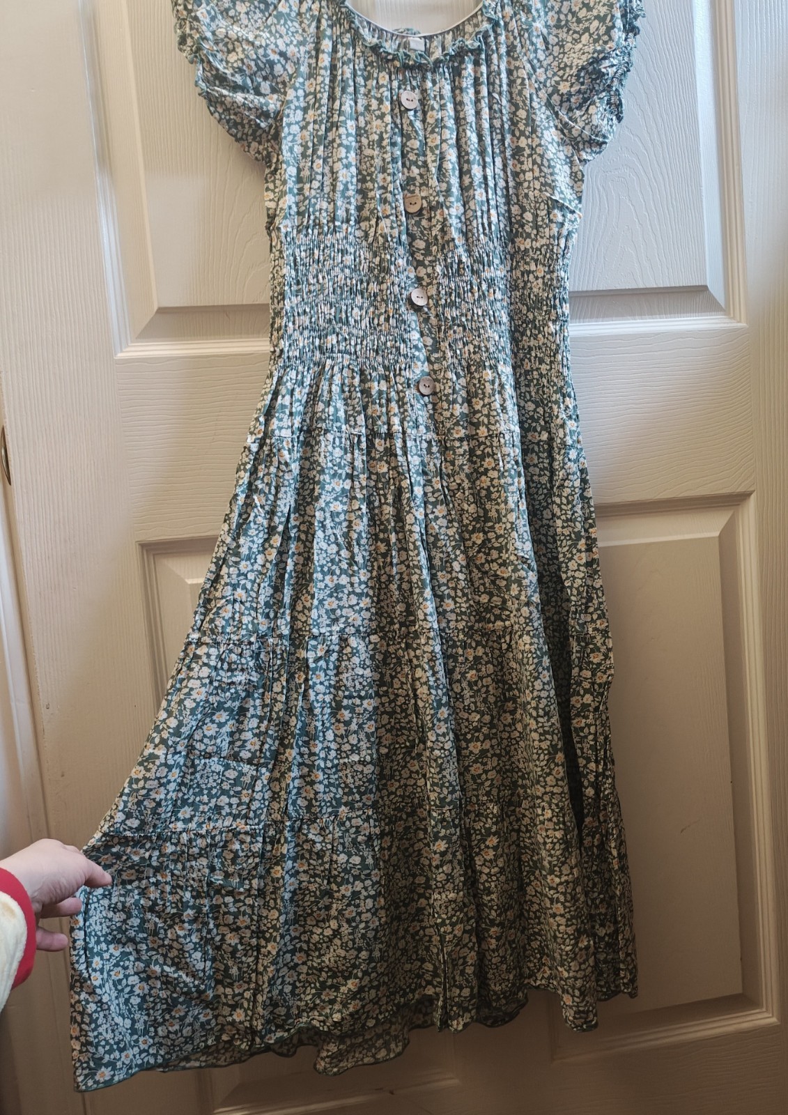 Women’s Green Floral Dress Ribbed Waist From Spain Size L