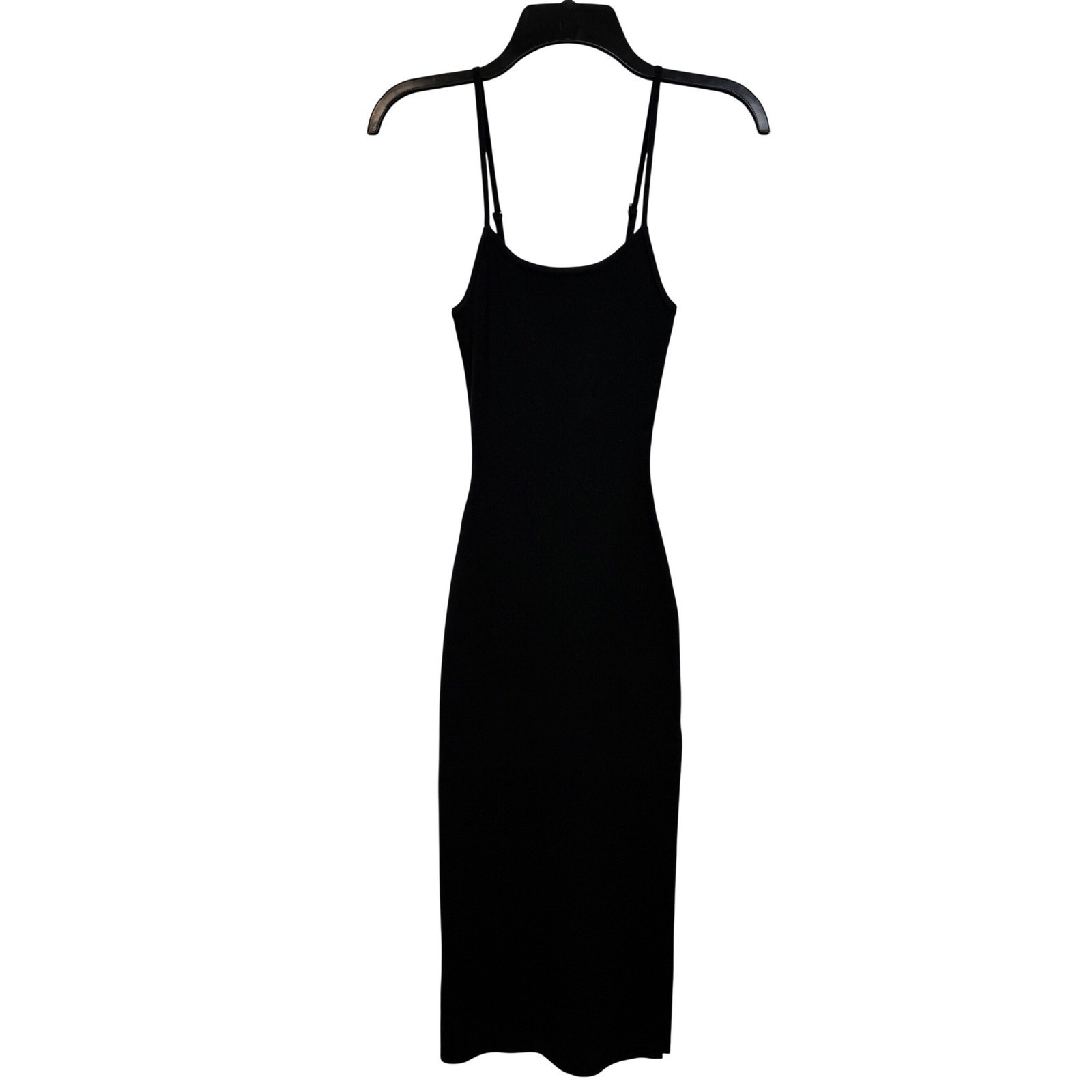 NWT Hera Collection Ribbed Knit Midi Dress Women Size S Black Side Slit Bodycon