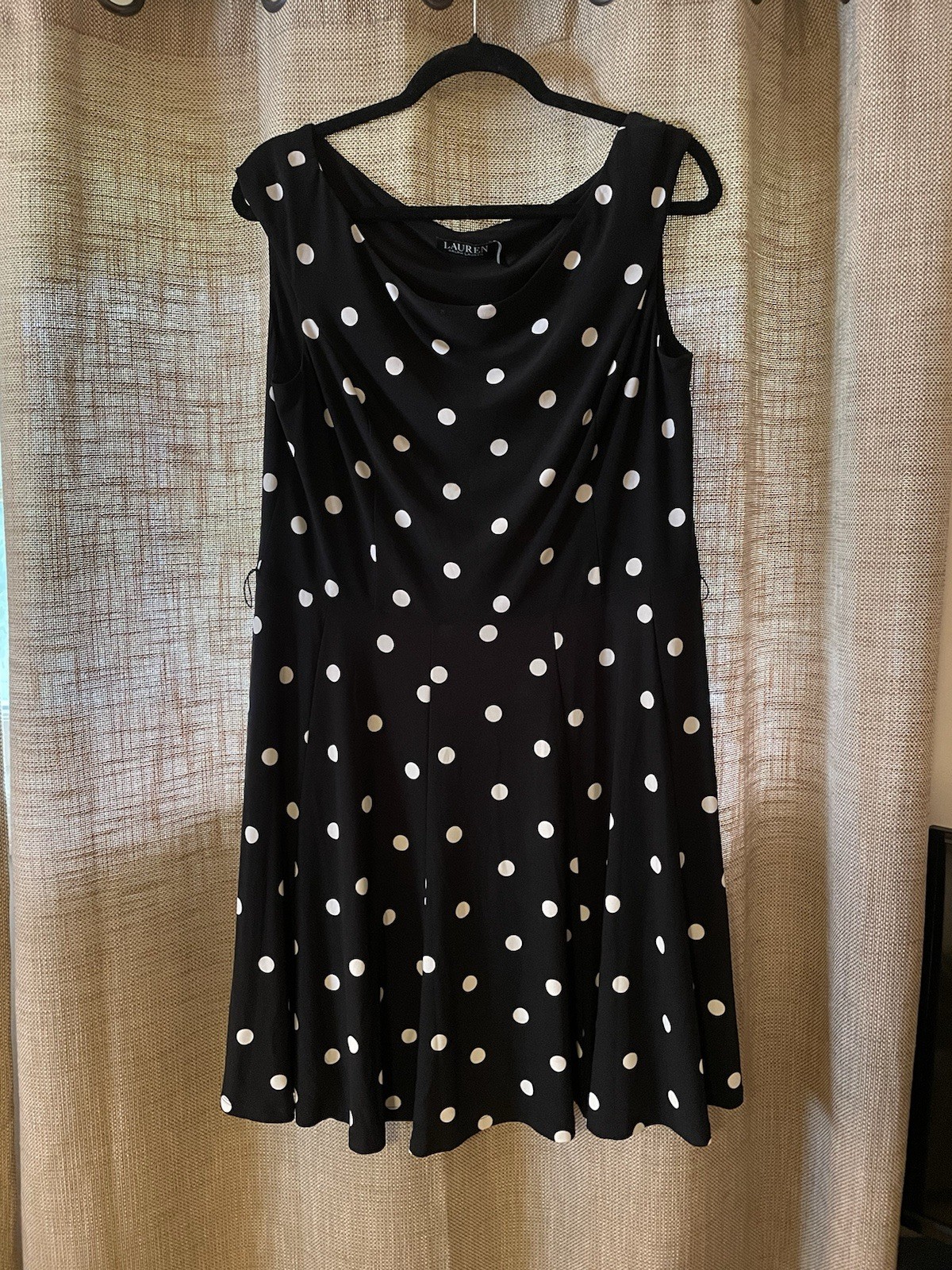 Lauren Ralph Lauren Women’s Black And White Polka Dot Dress-Size 16