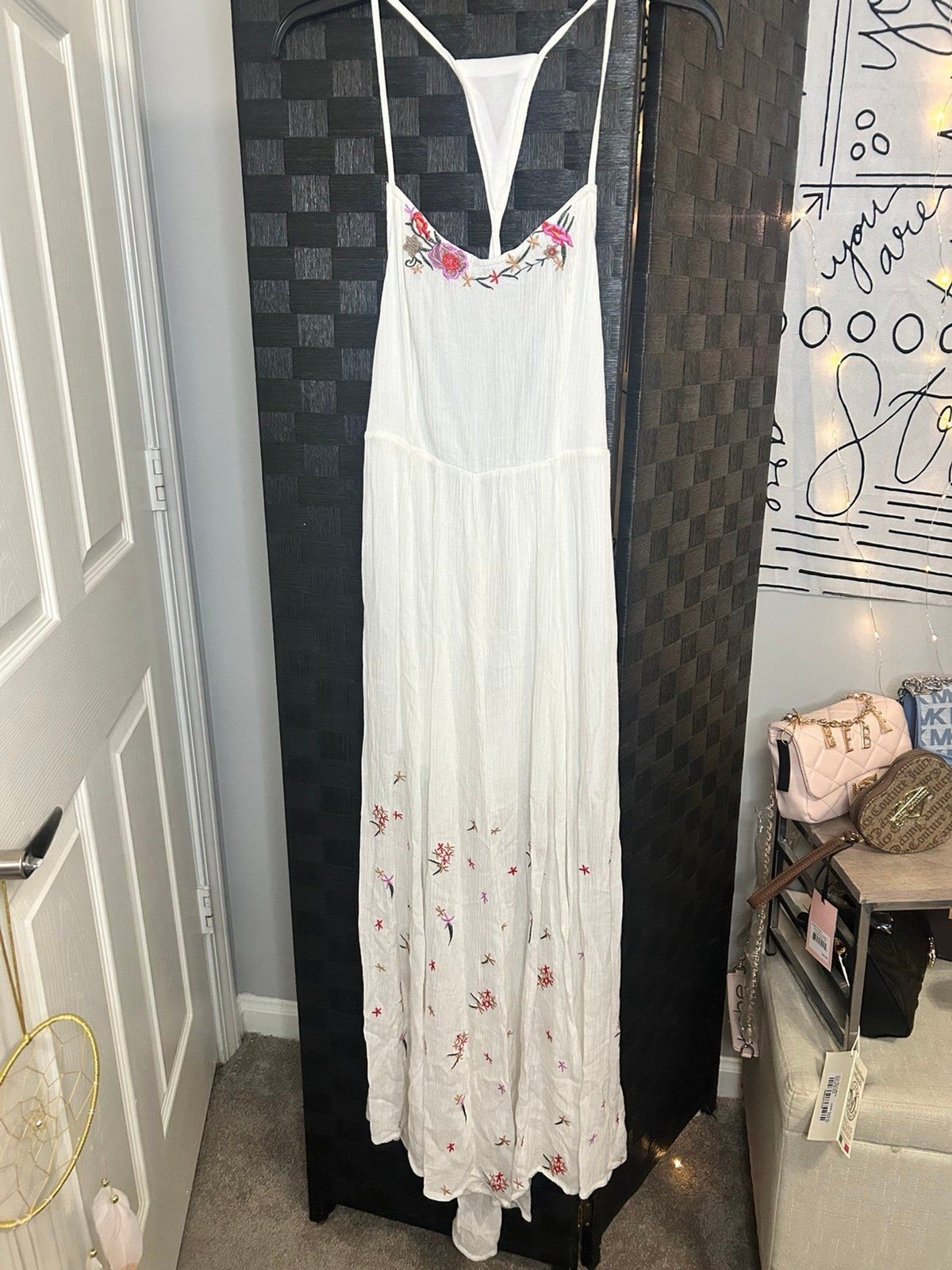 RAGA Maxi Dress with Pink Floral Embroidery