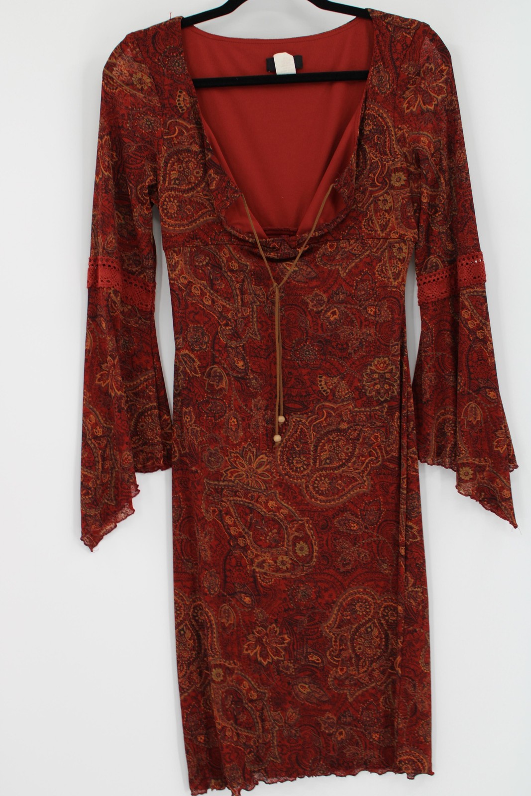 Zinc Sz M Paisley Bell Sleeve Boho Crochet Retro Hippie GoblinCore Fairy Nature