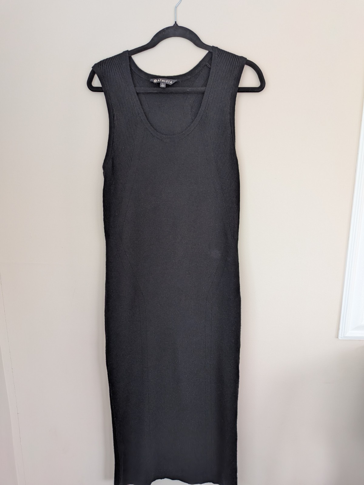 Athleta Merino Wool Midi Sweater Dress Black Sleeveless Ribbed Size L