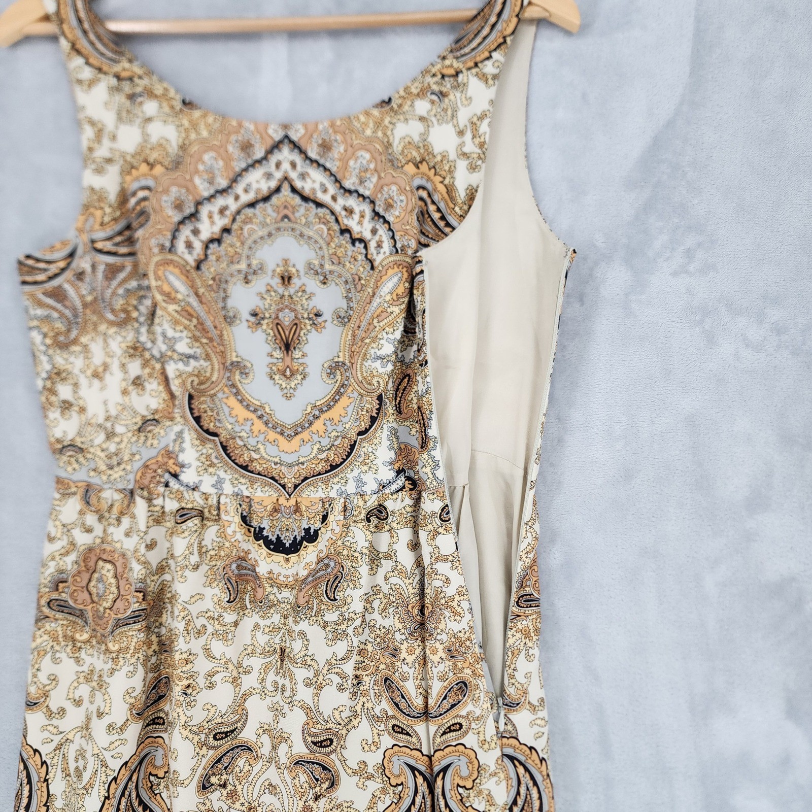 J.Crew Dress Size 8 Silk Wool Blend Elegant Paisley Ivory Gold Pockets Luxe NWT