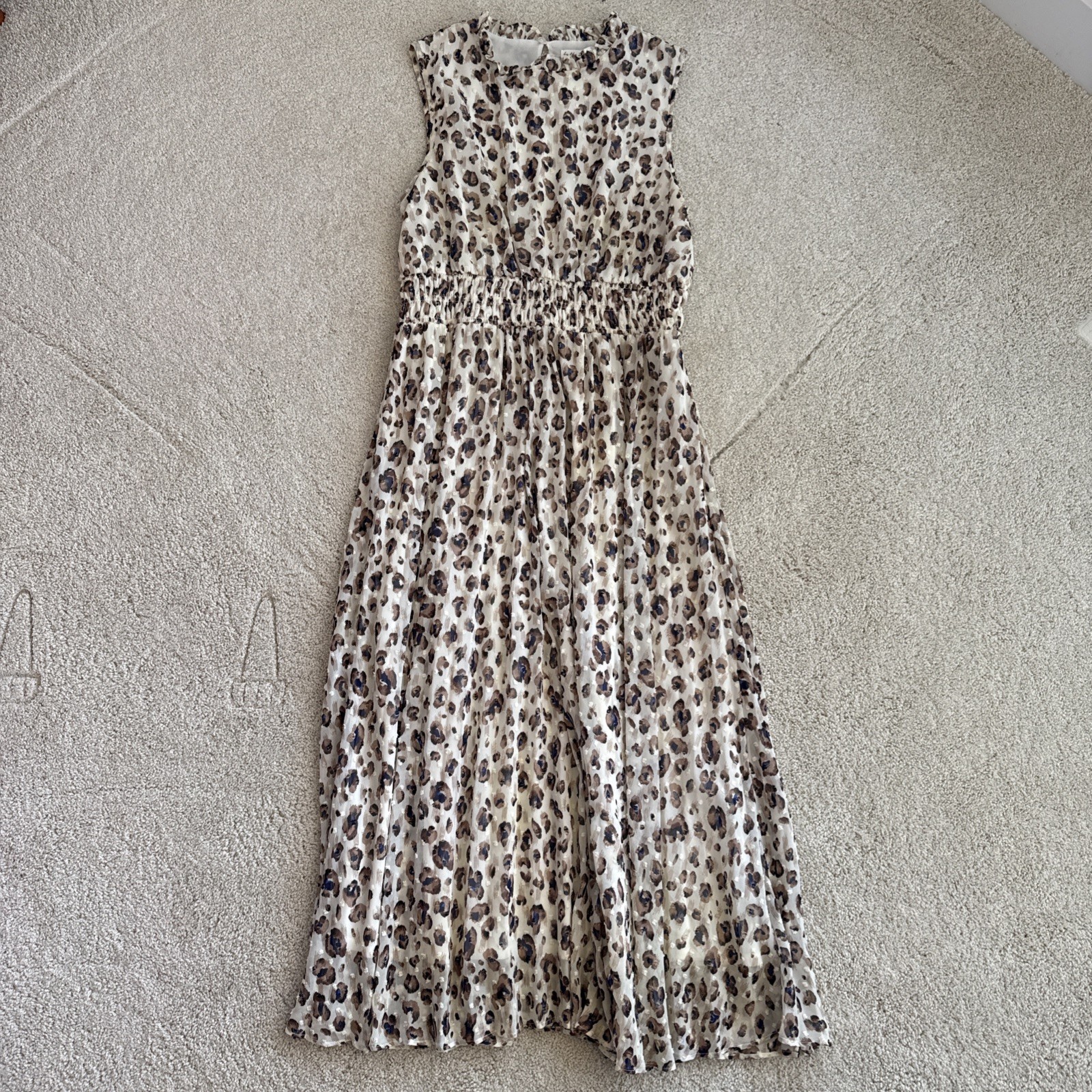 By the River Women’s Leopard Print Pleated Sleeveless Midi Boho Dress Large