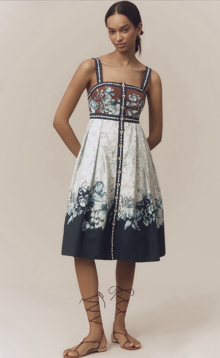 Anthropologie Maeve Midi Dress Blue Square Neck Button Front Preppy Medium NWT