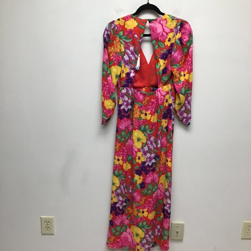 Rixo Womens Sheath Dress Multicolor Floral Ruched Maxi V Neck Long Sleeve 2 New