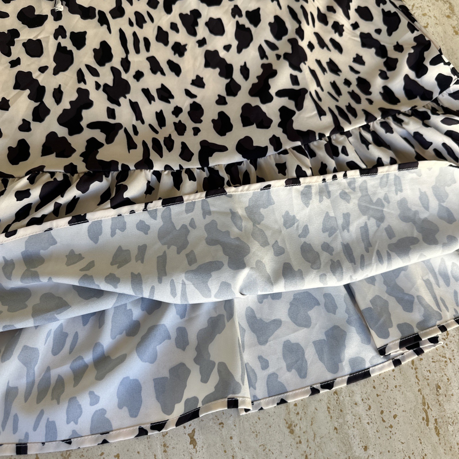 NWOTs Animal Print Cream & Black Bare Shoulder Dress Bottom Ruffle No Brand Sz M