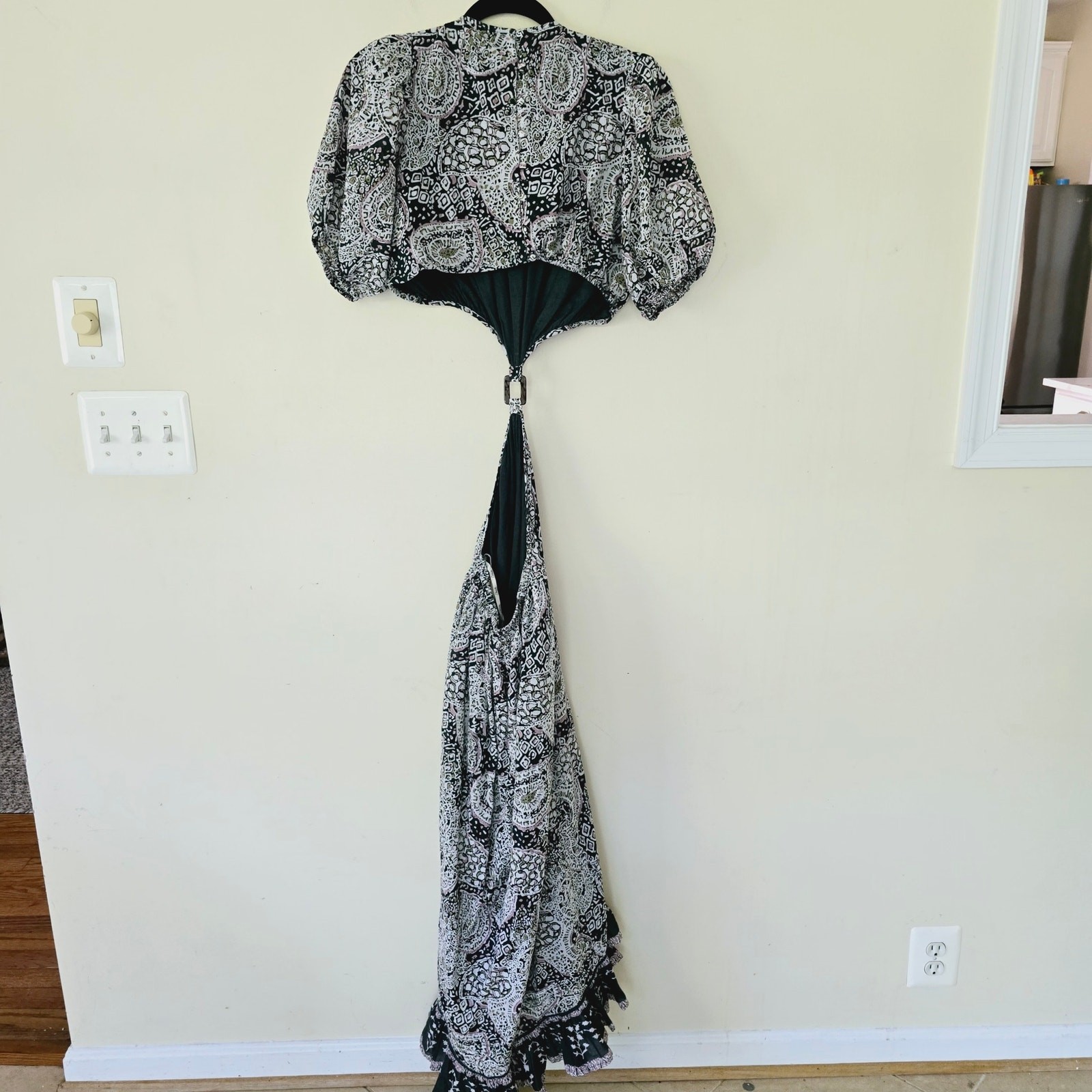 Cleobella Josephine Ankle Dress Midi Paisley Print Cut-Out Green Women’s Size M