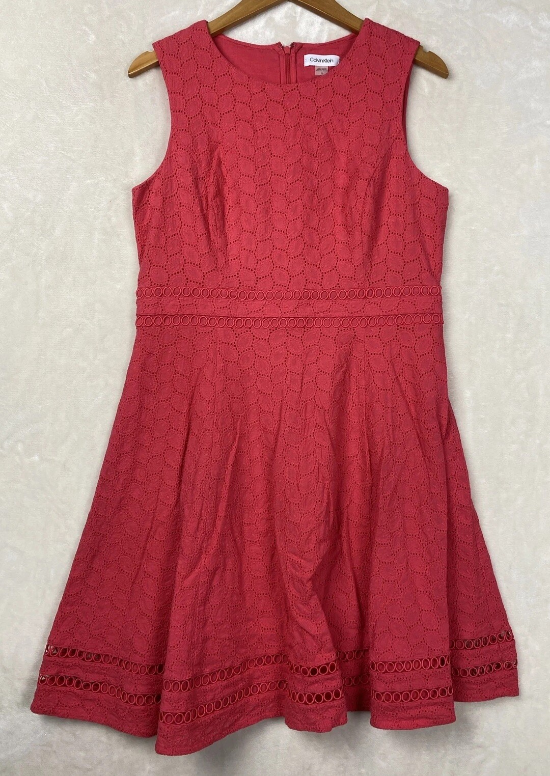 Calvin Klein Dress Womens 12 Fit and Flare Sleeveless 100% Cotton Eyelet Office