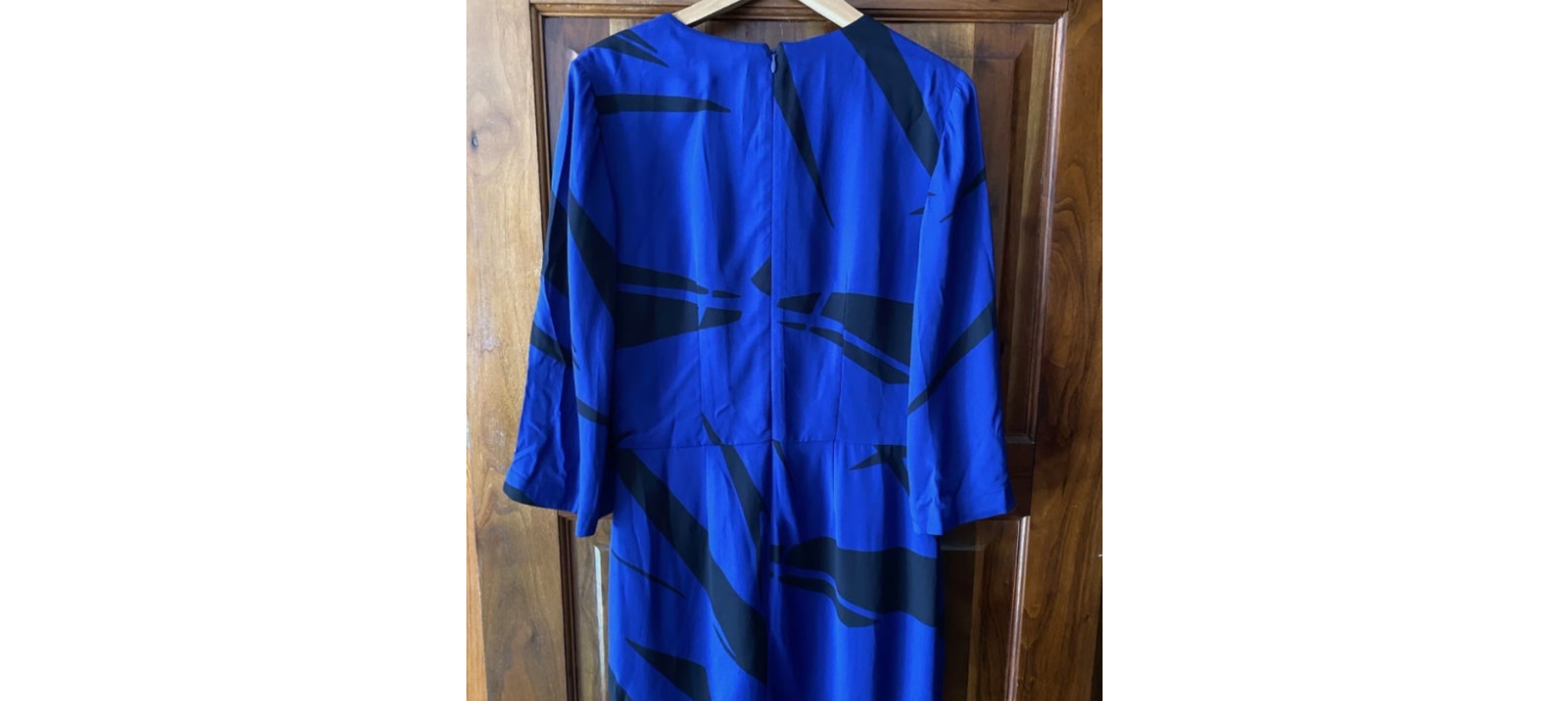 HALSTON HERITAGE Blue Black Faux Wrap Stripe Dress – Size 10