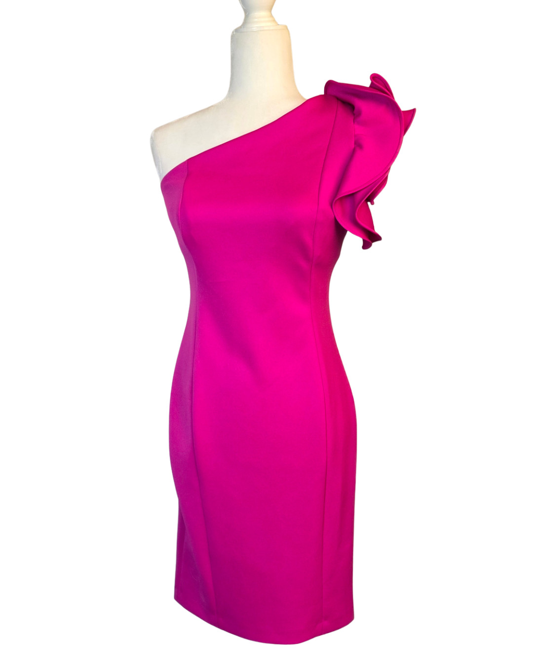 DKNY Front One Shoulder Ruffle Pink Bodycon Dress Size 2 NWT