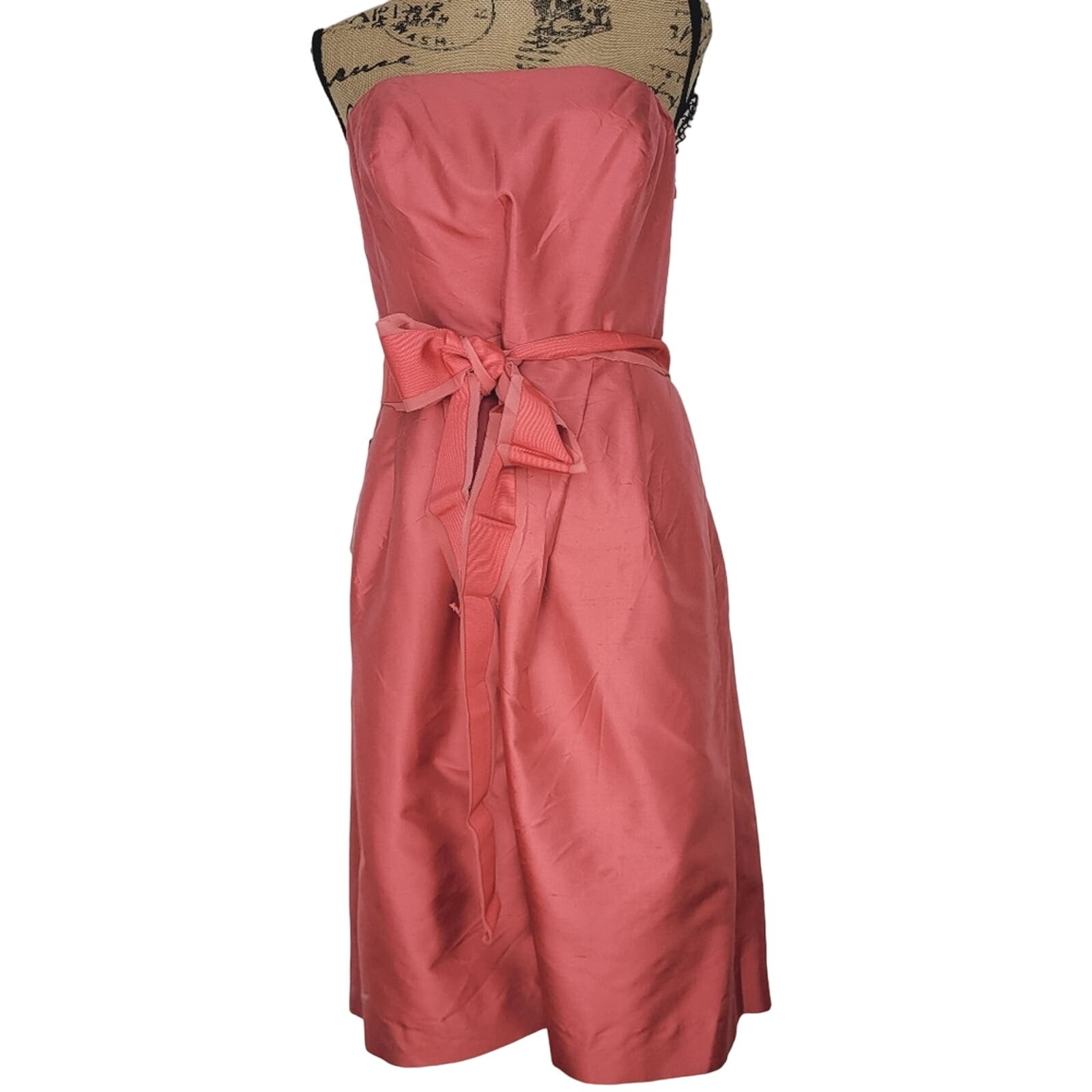 Ann Taylor Salmon 100% Silk Taffeta Strapless/Strap Fit & Flare Dress NWT Sz 12