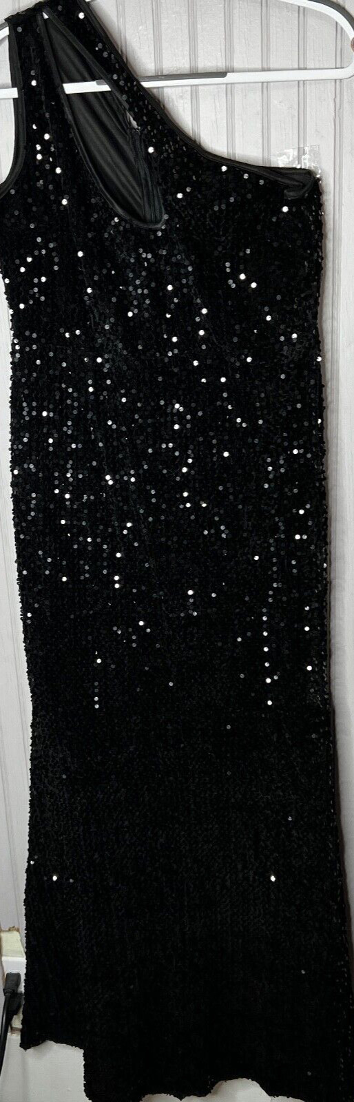Boutique Womens GOWN M/L Black 1-Shoulder Cut Out Full Sequin FORMAL NEW