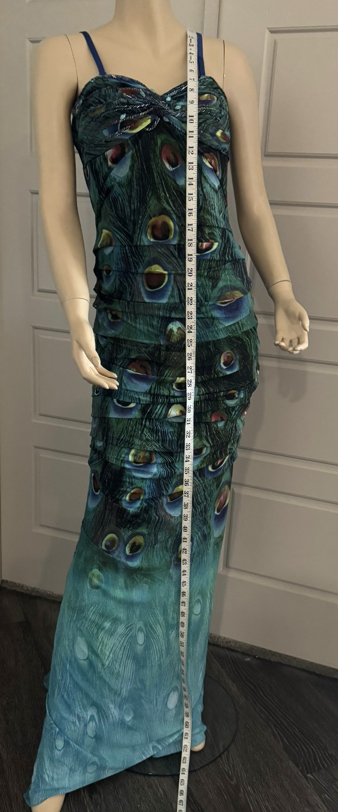 Alberto Makali Strapless Peacock Beaded Gown.-Size 12. (LK#274 A)