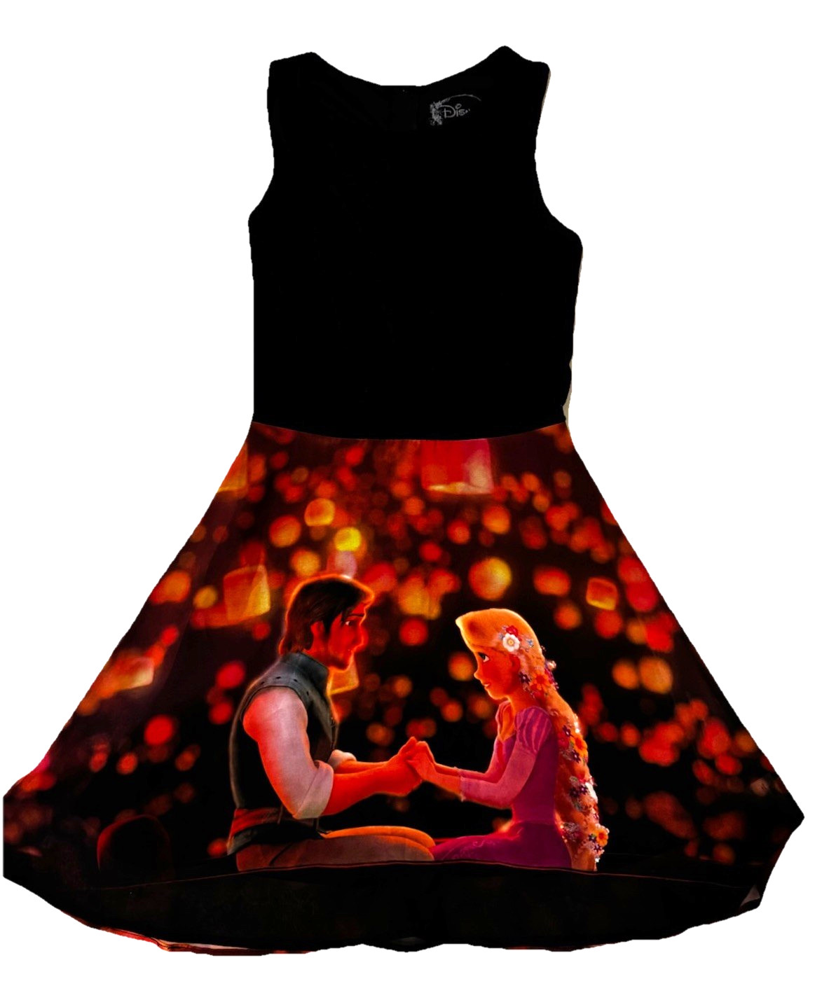 Disney Tangled Rapunzel Tank Dress SMALL Fit Flare Lantern Scene Black Hot Topic