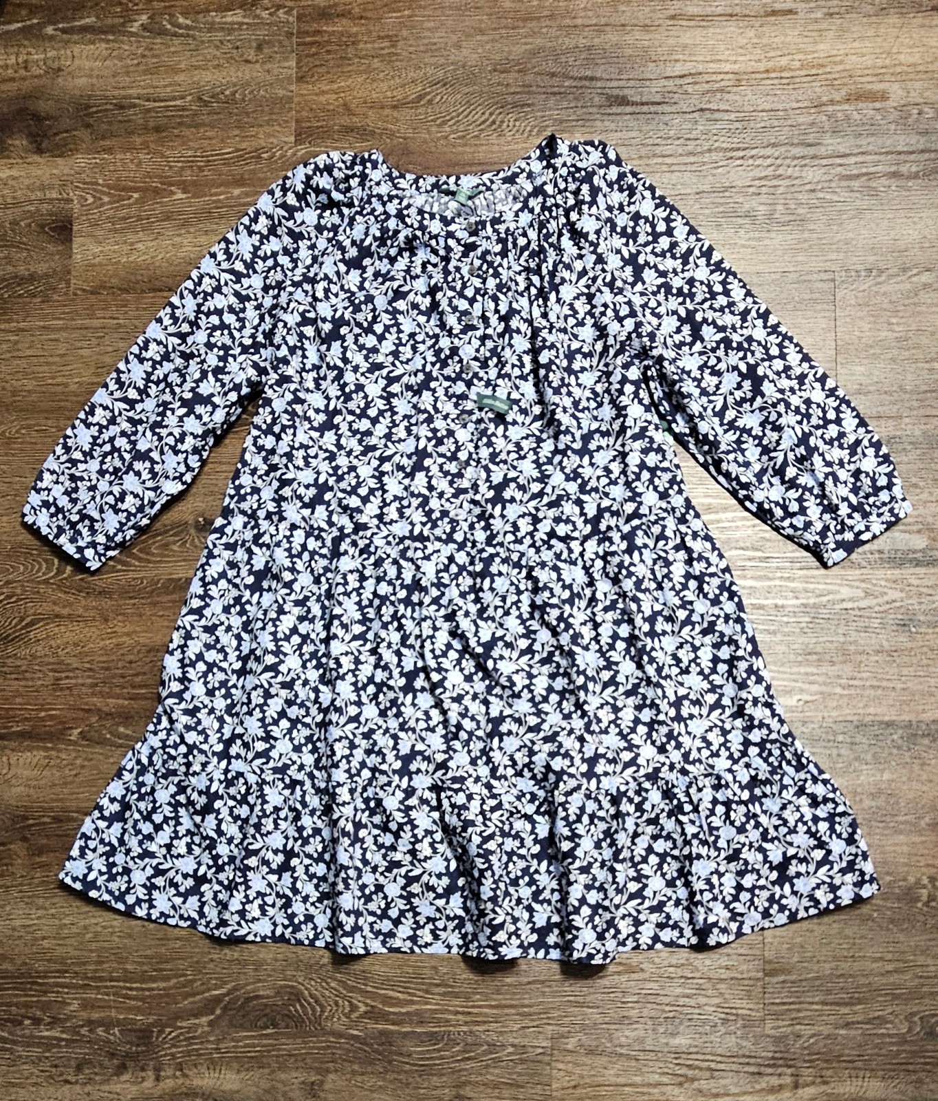 Terra &Sky Women’s Blue Floral Tiered Tie Waist Dress W/Pockets