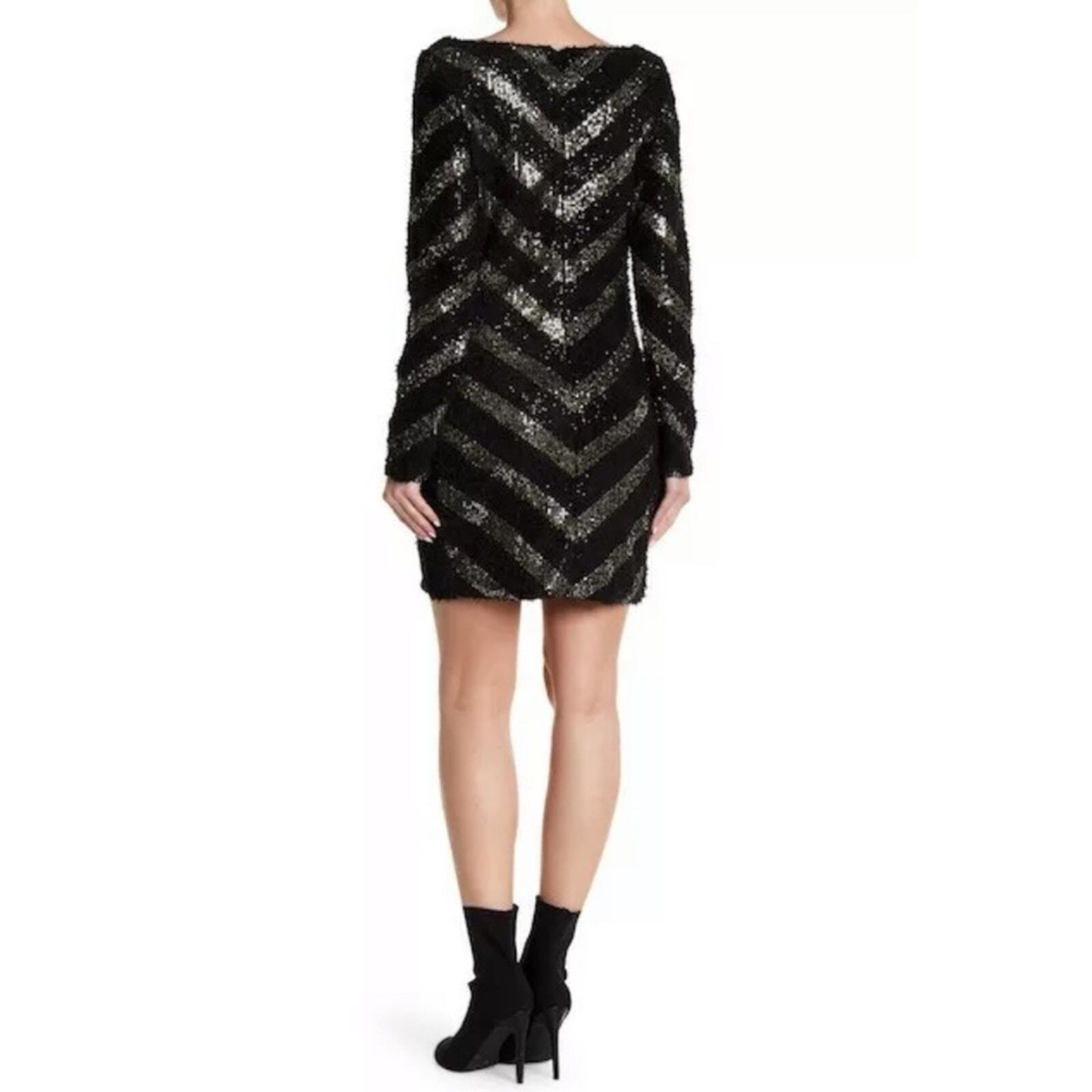Vertigo Chevron Sequin Fuzzy Knit Sweater Mini Dress Sparkly Cozy Cocktail Small