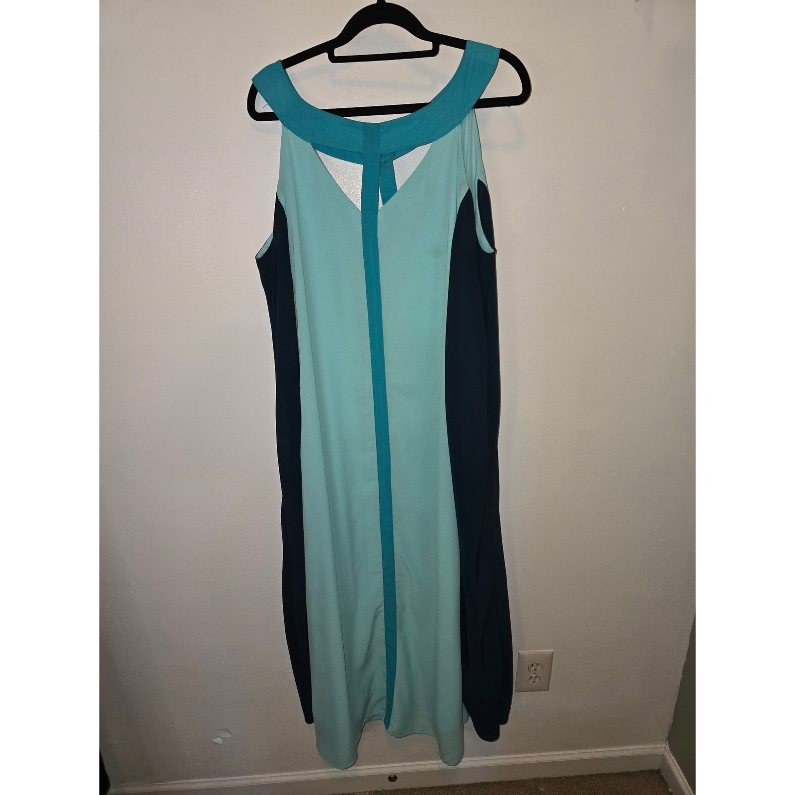 Denim 24/7 Womens Blue Colorblock Chiffon Overlay Maxi Dress 18W Sleeveless