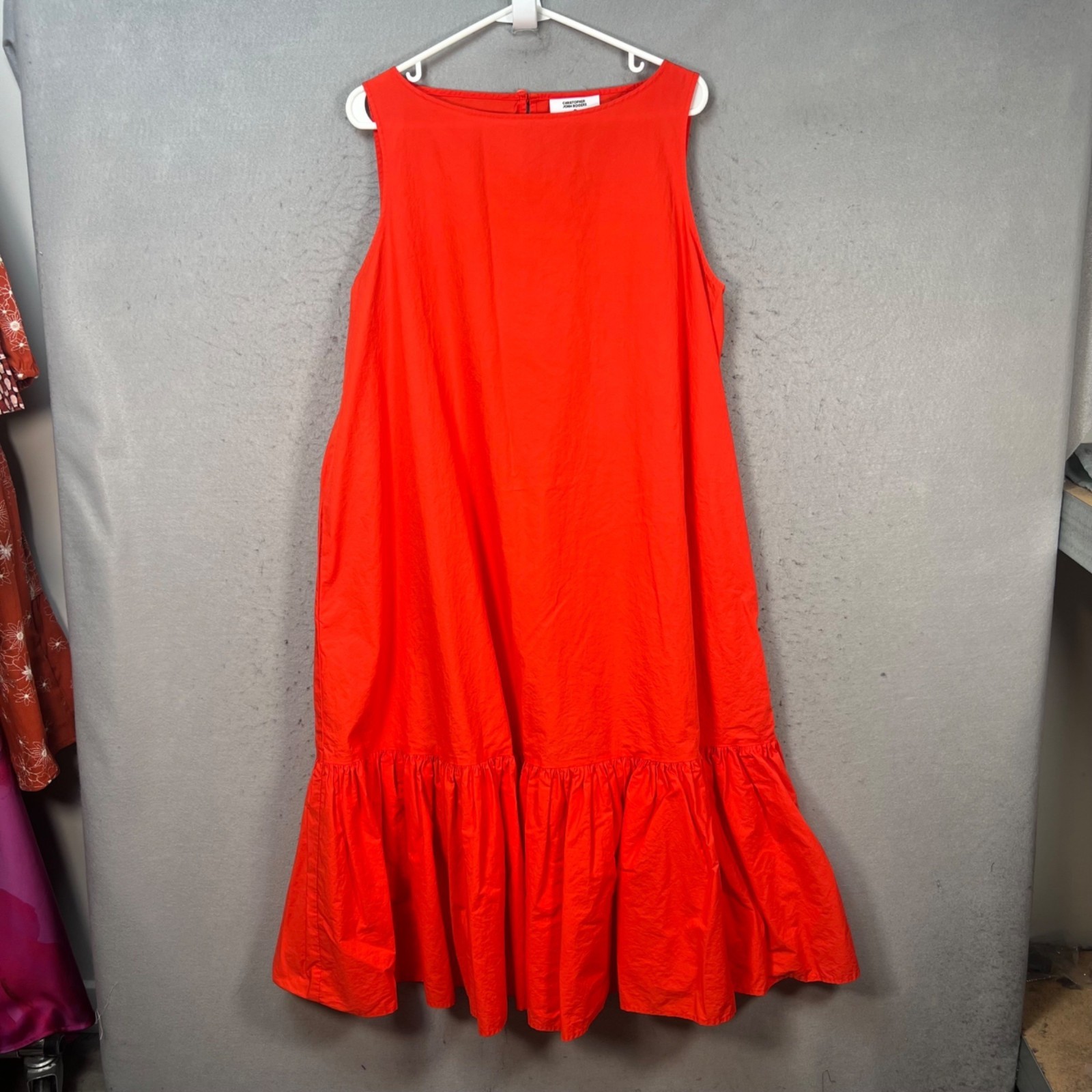 Christopher John Rogers Target XL Red Sleeveless Maxi Dress Ruffled Hem Cotton