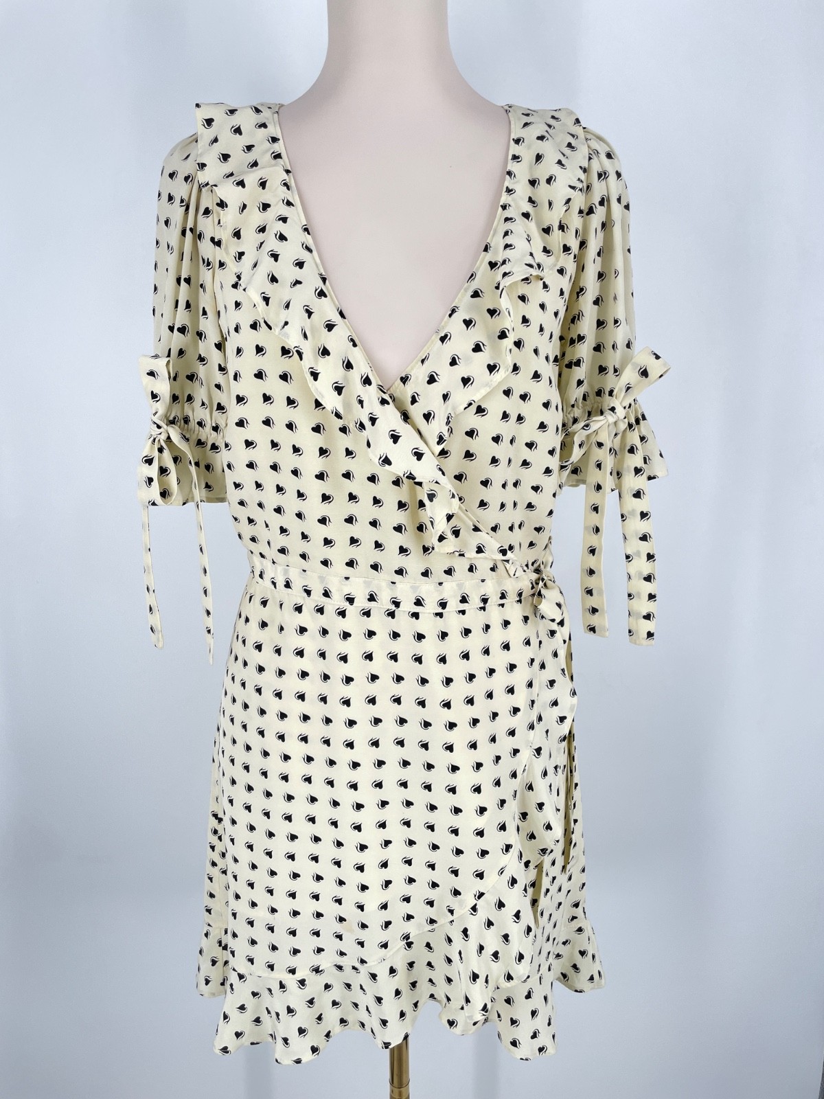 For Love and Lemons womens size S Sweetheart Wrap Mini Dress in Creme Hearts
