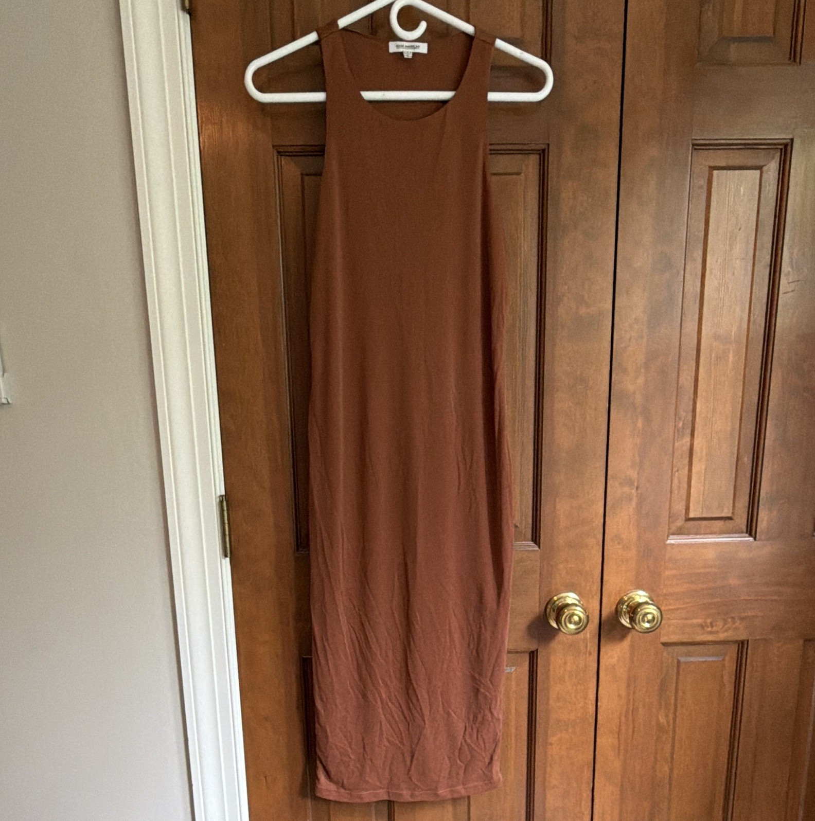 Good American Women’s 3 Brown Solid Scoop Neck Sleeveless Maxi Dress Knit