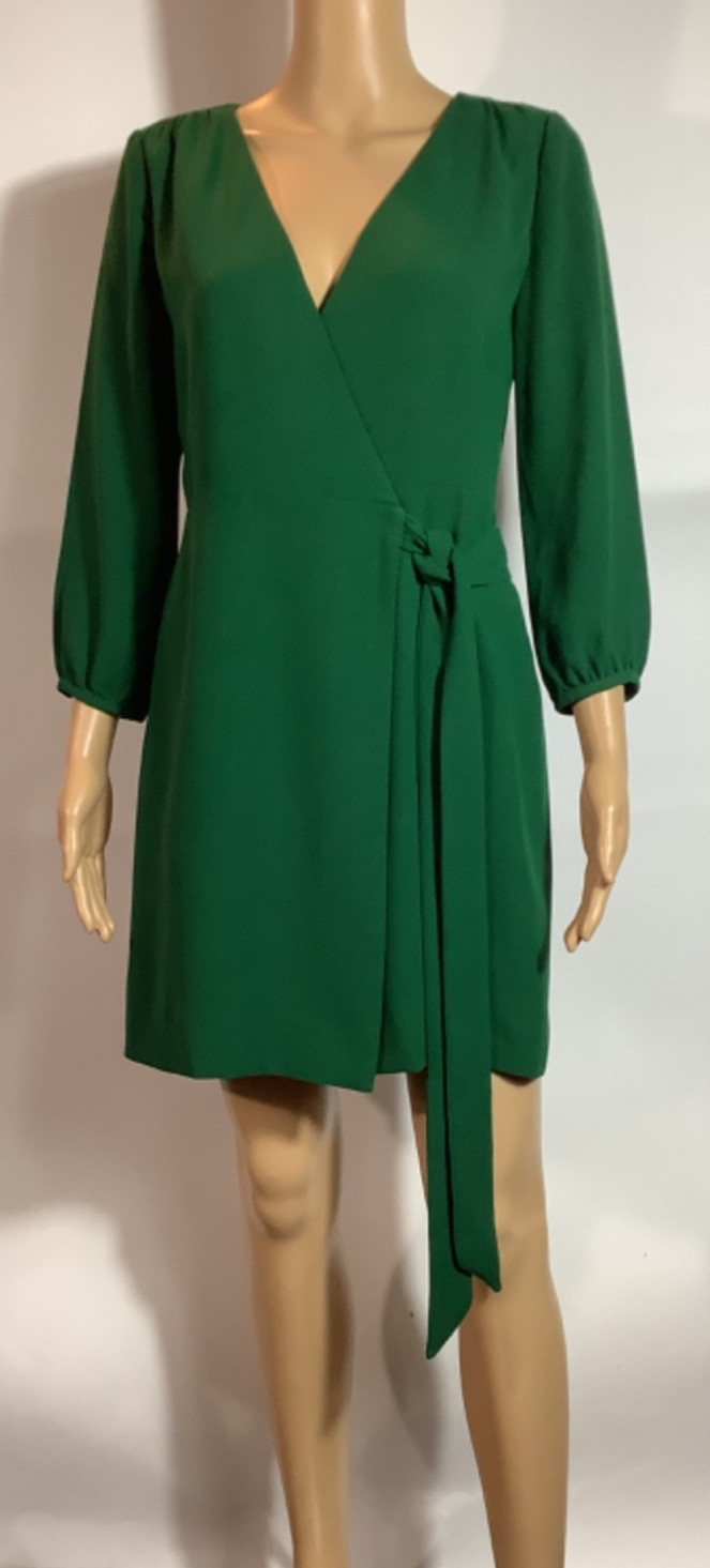 J.Crew Womens Green Long Sleeve Wrap Dress V-Neck Size 0P belted tie RN77388