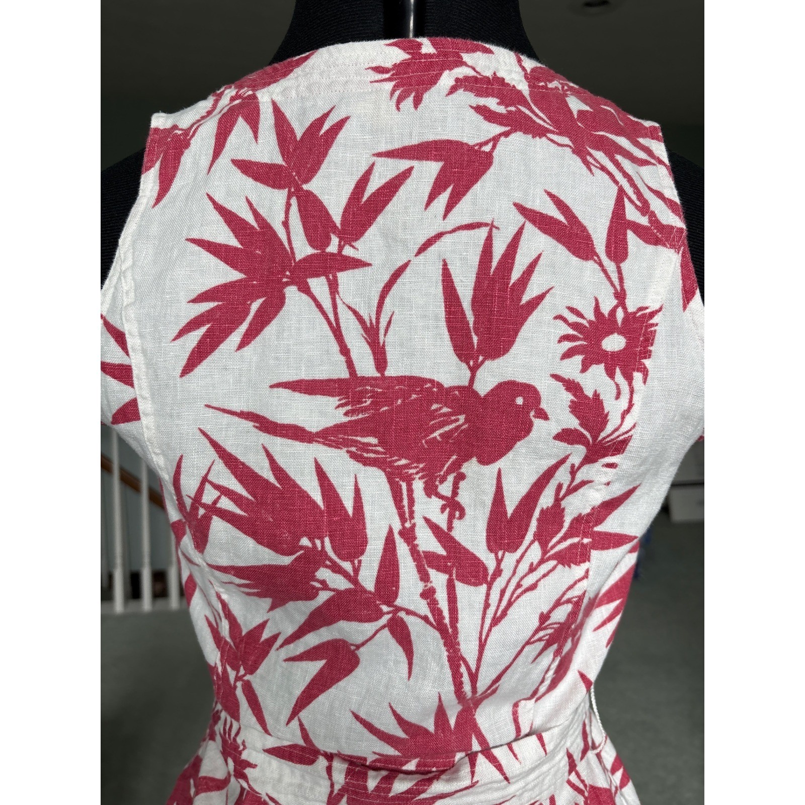 Polo Ralph Lauren Pink White 100% Linen Bamboo Bird Print Wrap Dress Size 4