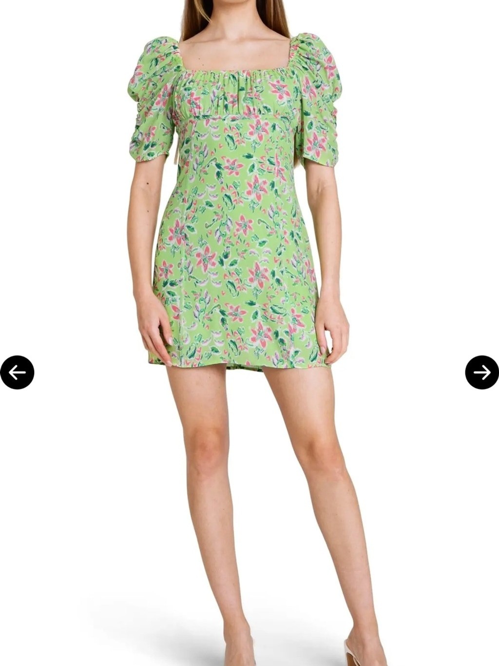 Wayf Lime Green Floral Square-Neck Puff Sleeve Mini Dress Size Large EUC Summer