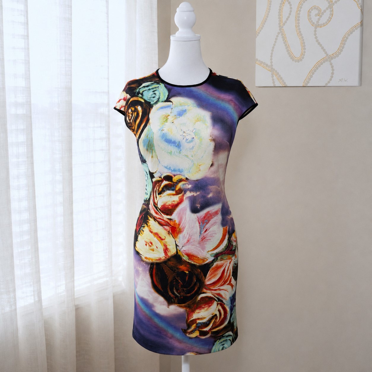 Clover Canyon Neoprene Bodycon “Magical Sky” Round Neck Sleeveless Dress Size S
