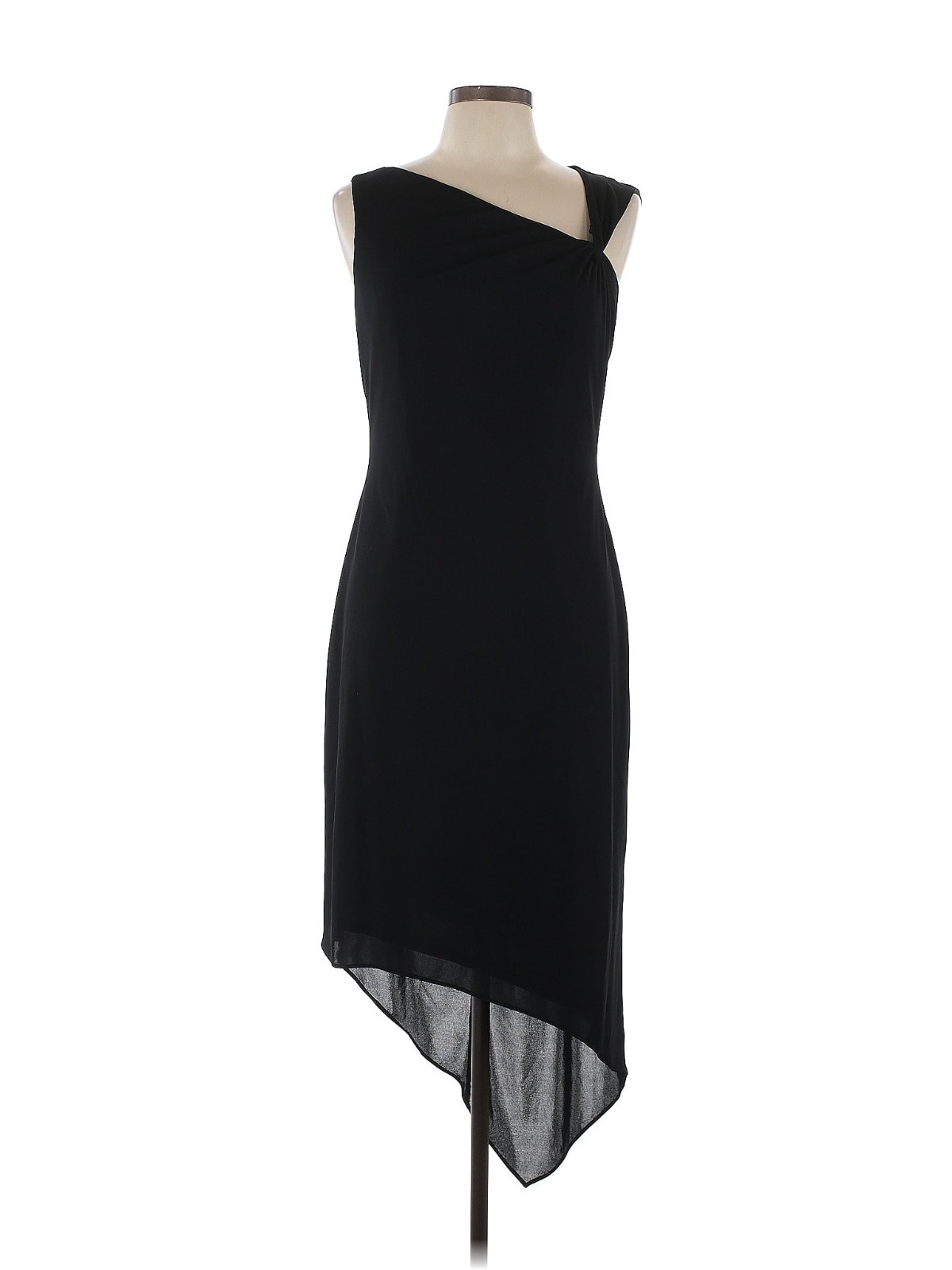 David Meister Black Sleeveless Asymmetrical Hem Midi Shift Dress Size 2