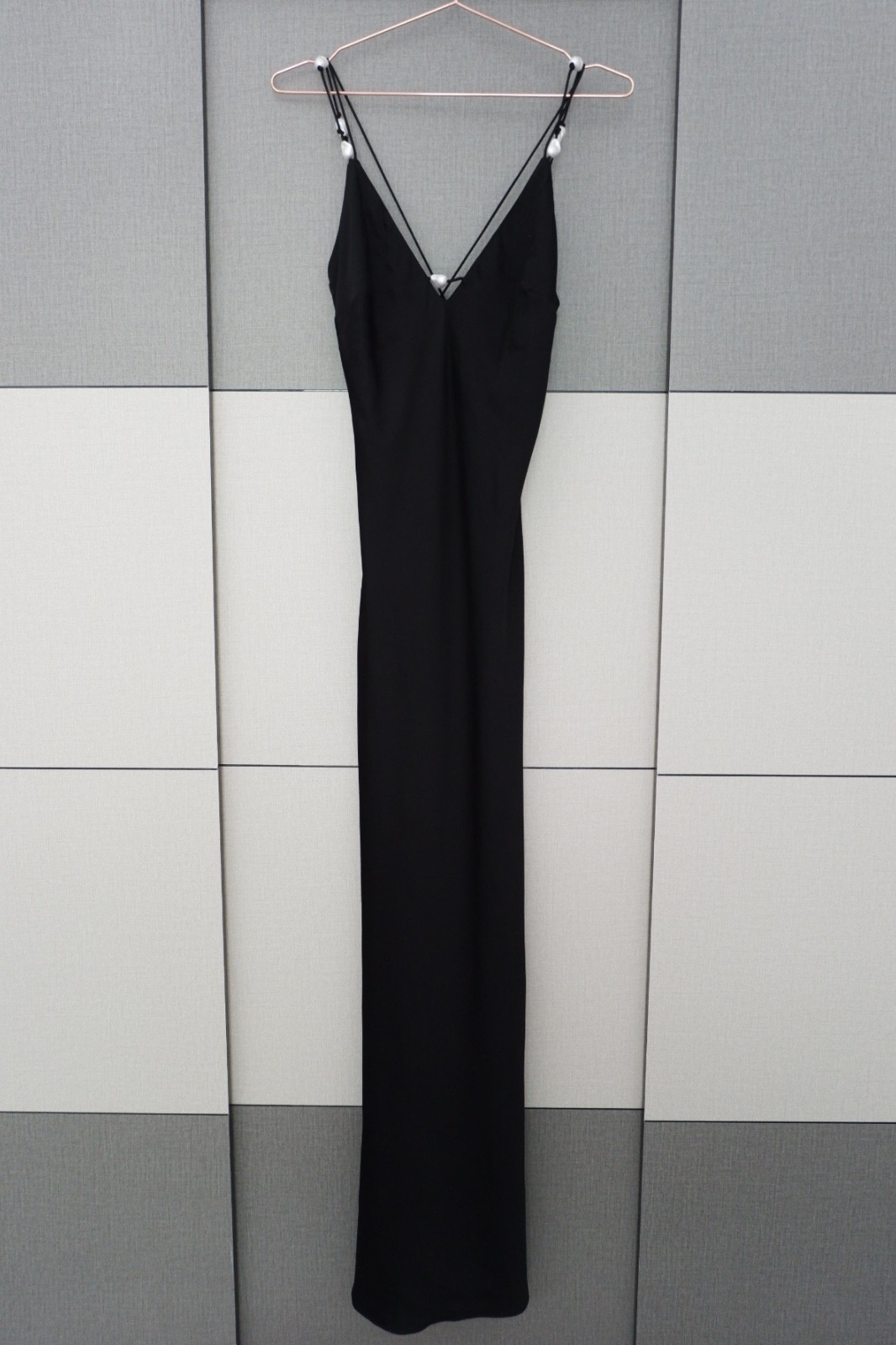 Aje Studio Agate Crossback Maxi Dress Black Pearl Beaded Bias Cut AU 6 / US 2