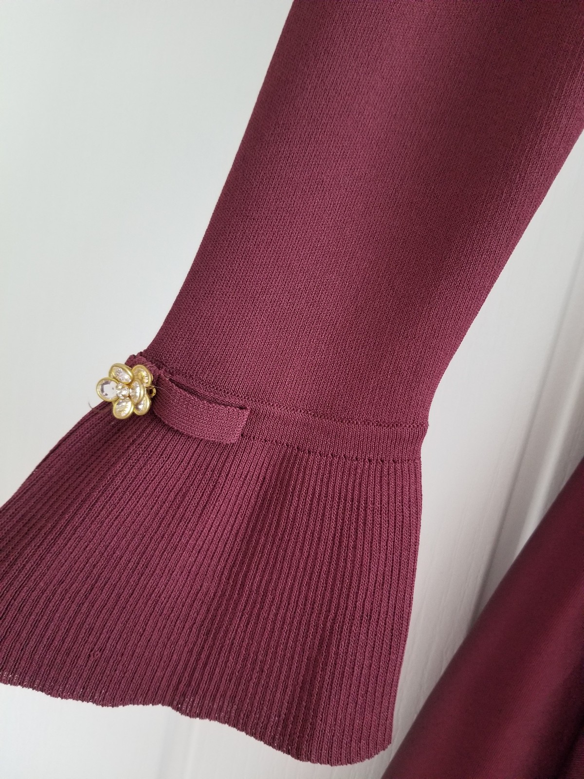 Ted Baker Zadi Midi Dress Knitted Bodice Burgundy Red Long Sleeve Size UK 12 / 3