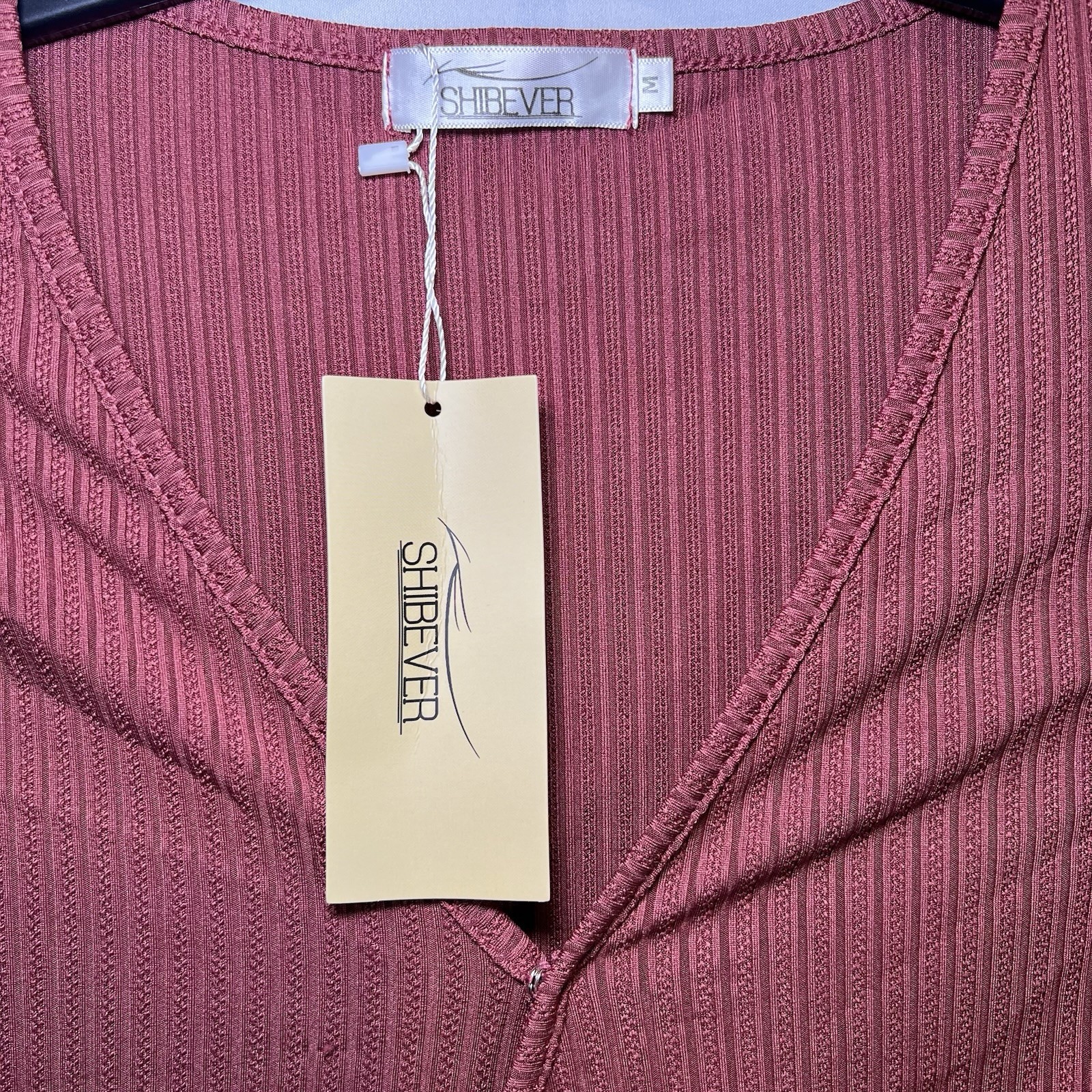 Shibever | Women’s Long Sleeve Midi V Neck Casual Dress | NWT | Medium Red Brown