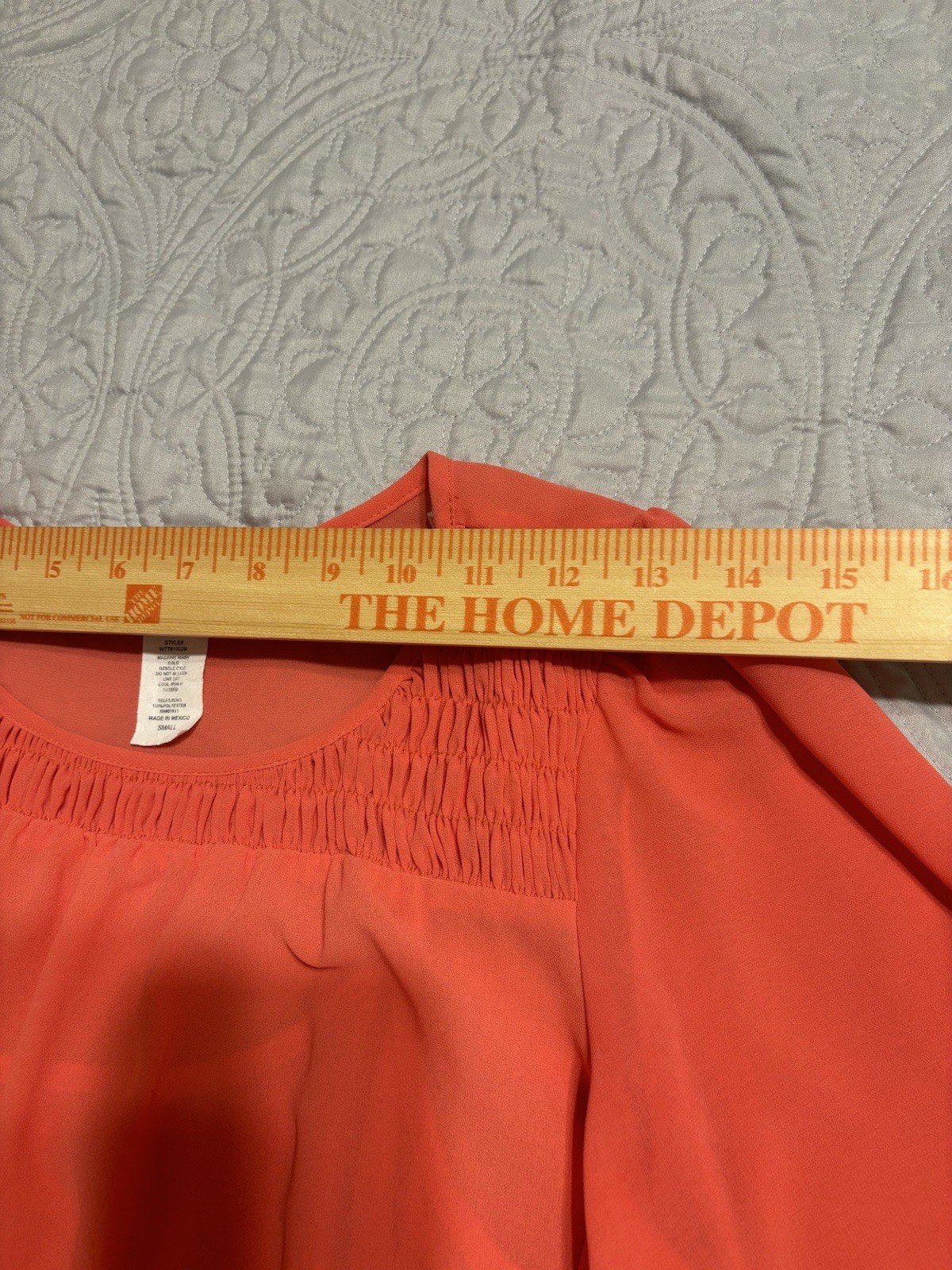 Paper Doll Coral Chiffon Smocked Puff 3/4 Sleeve A-Line Short Dress Small
