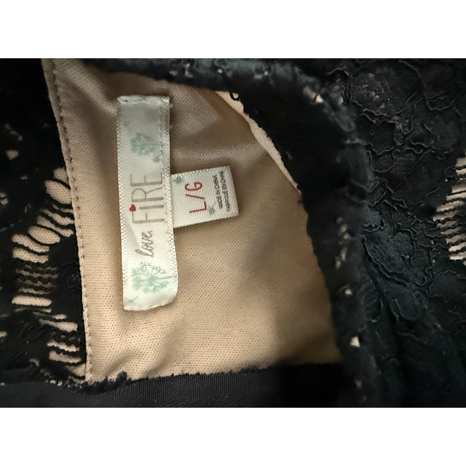 Love Fire Black Lace Overlay Mini Dress Sz L High Neck Sleeveless Bodycon