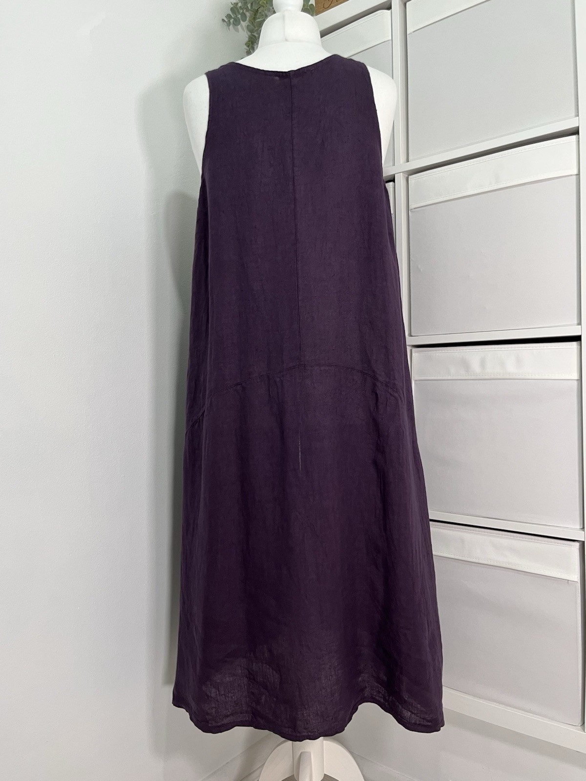 Diverse 100% Linen Italy Long Balloon Dress Fits 16 18 20 Pocket Relaxed Arty