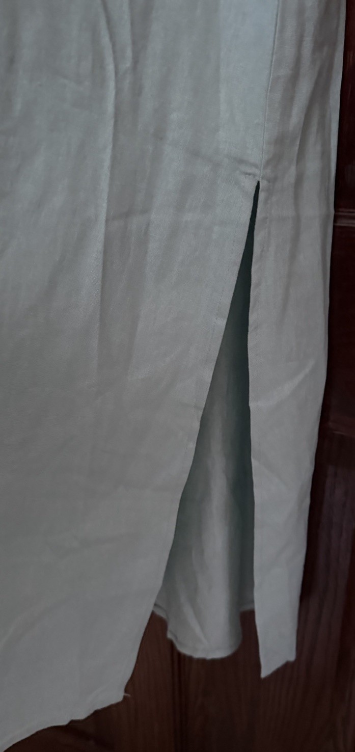 NWT DKNY Linen Blend V-Neck Panel Midi Maxi Dress Seafoam Blue Medium $115