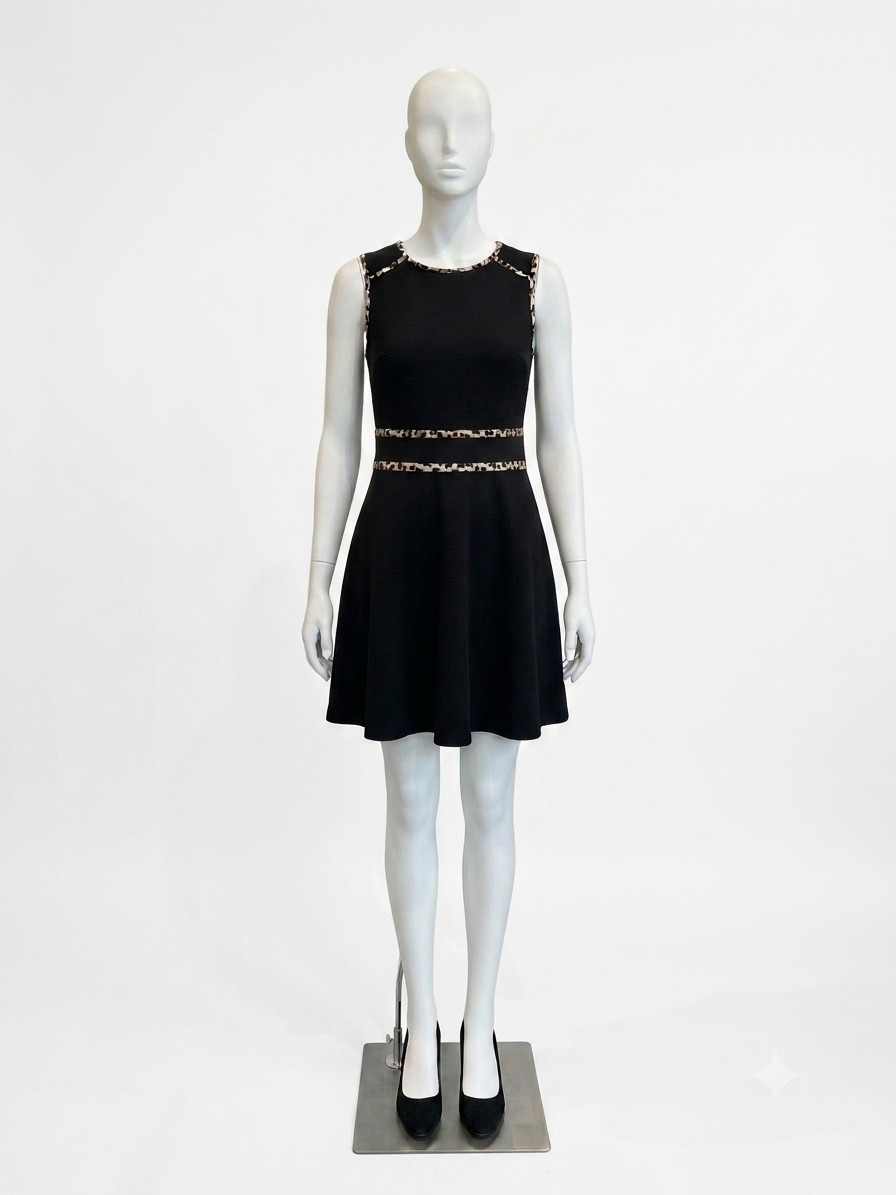 ALYX a-line sleeveless dress black with animal print trim 16