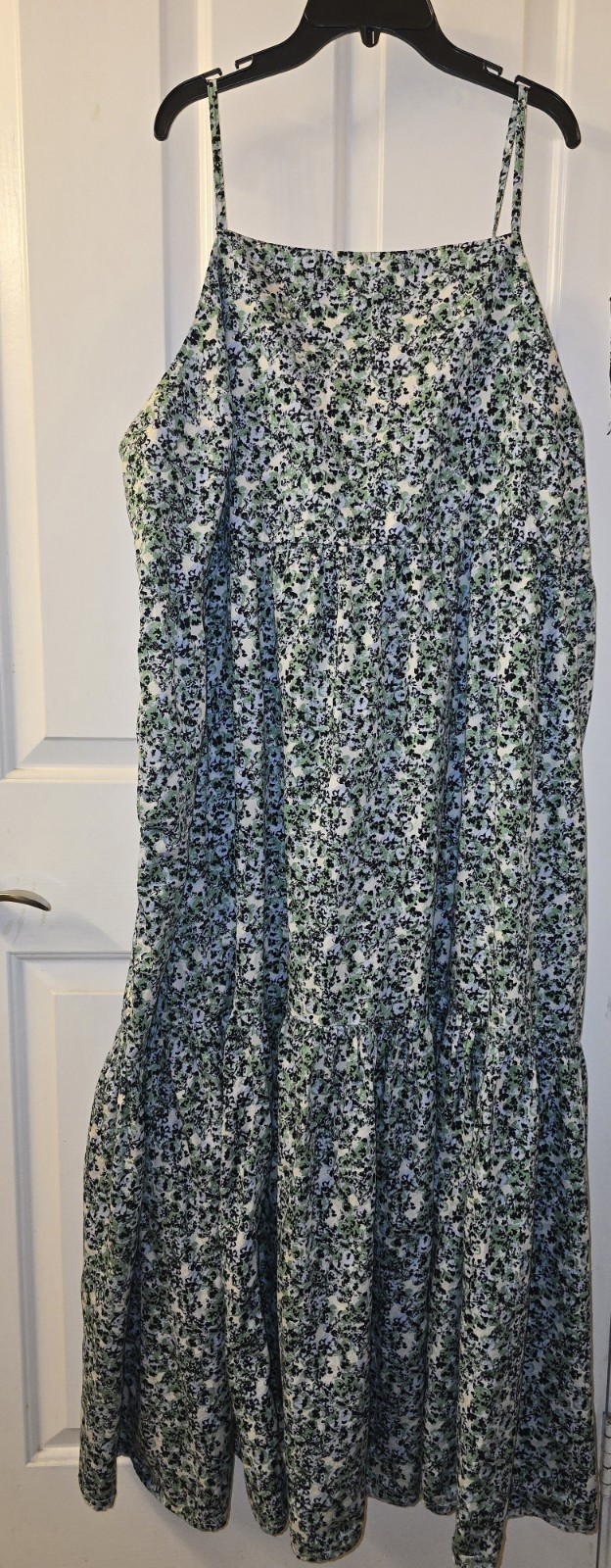 ellos Women’s 1X Sundress Midi Floral 100% Cotton Square Neck Smocked Straps